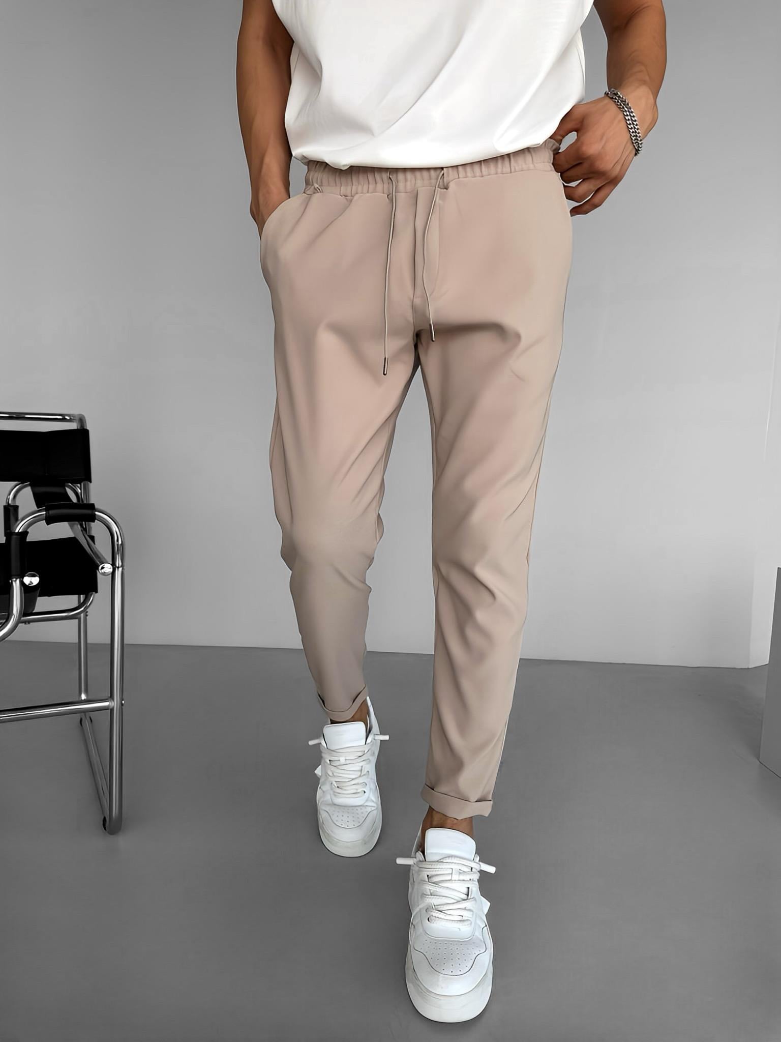 Beli Lastikli Slim Fit Esnek Pantolon Bej