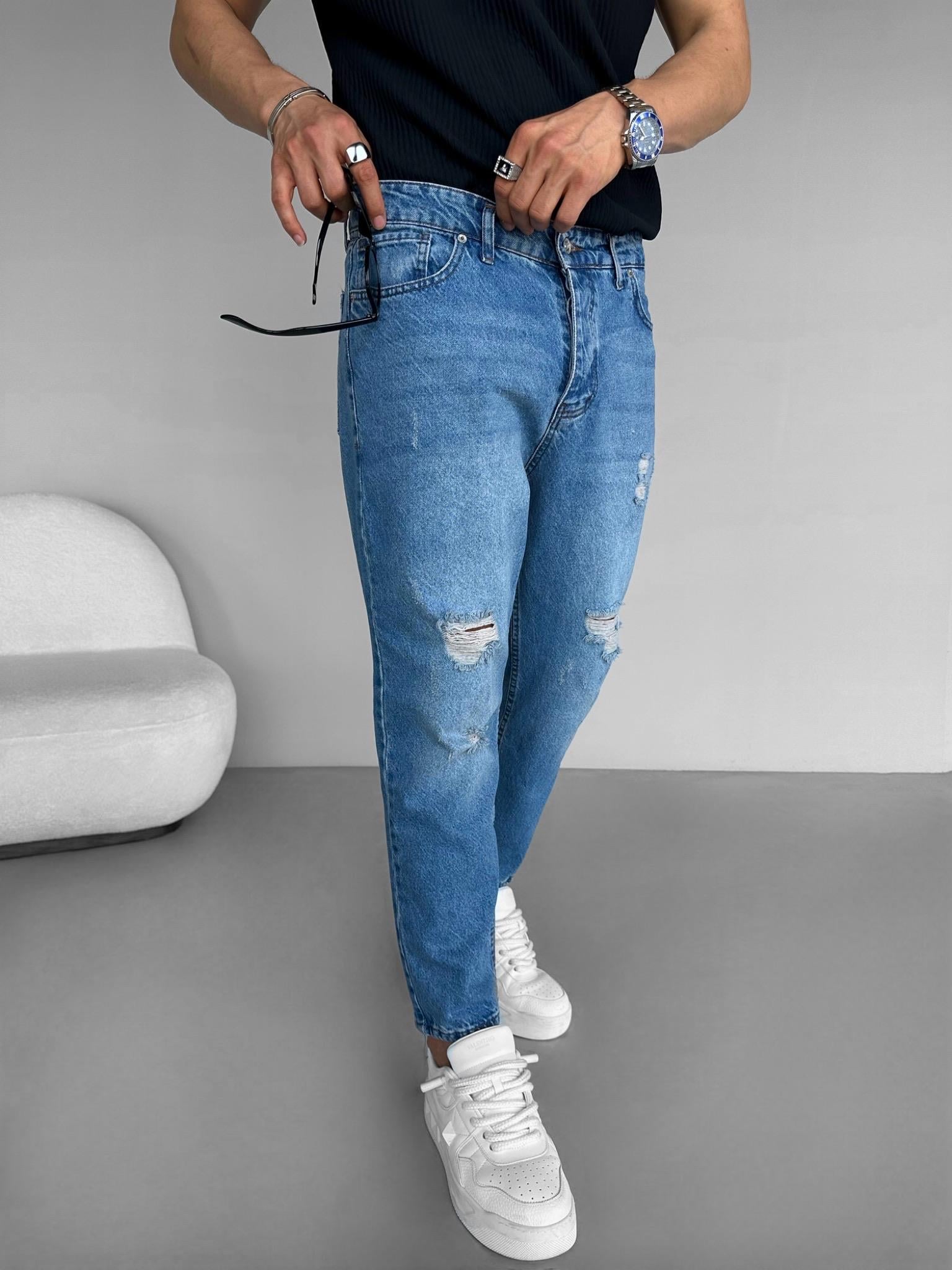 Boyfriend Yırtık Kot Pantolon Koyu Mavi