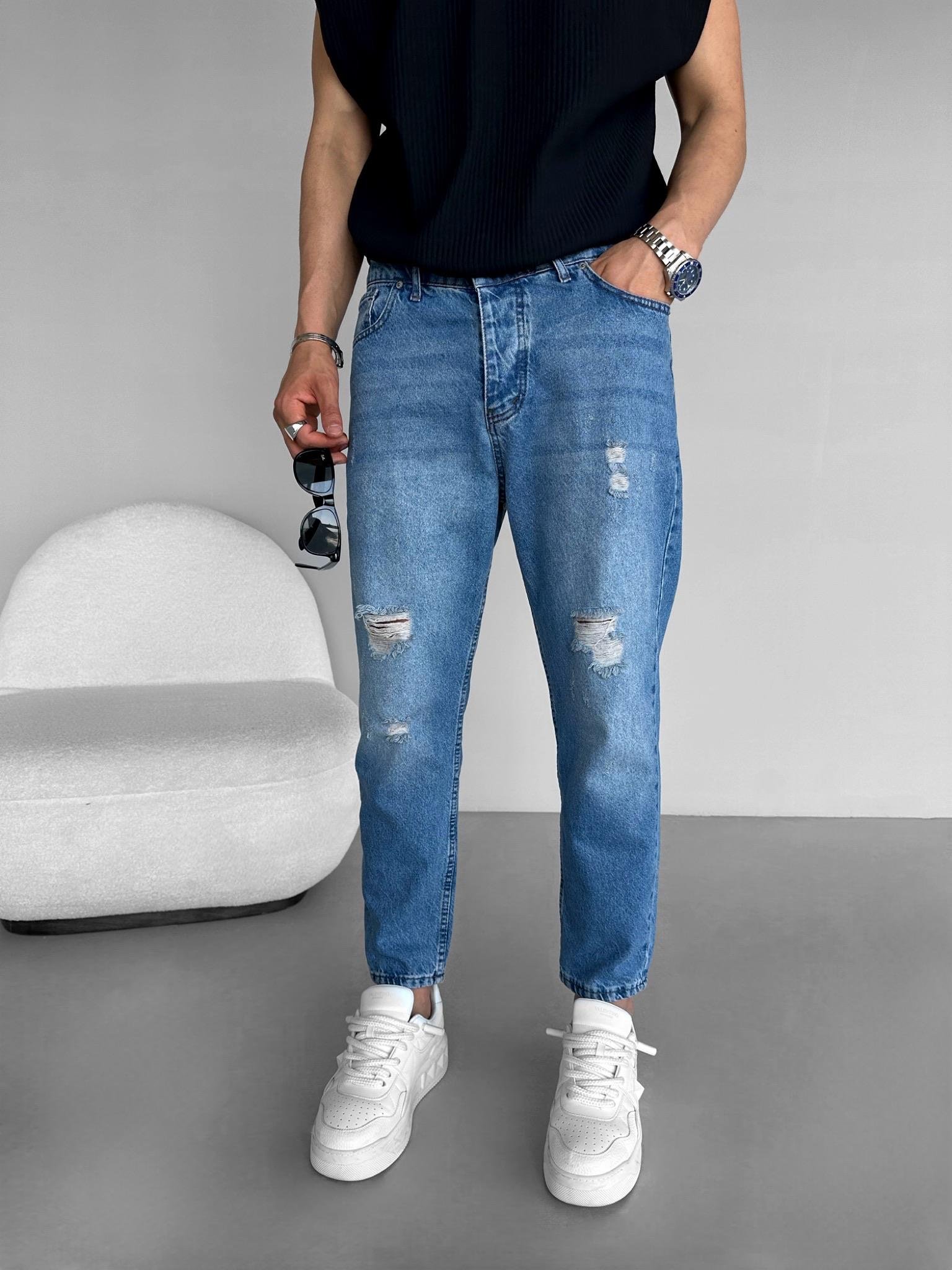 Boyfriend Yırtık Kot Pantolon Koyu Mavi