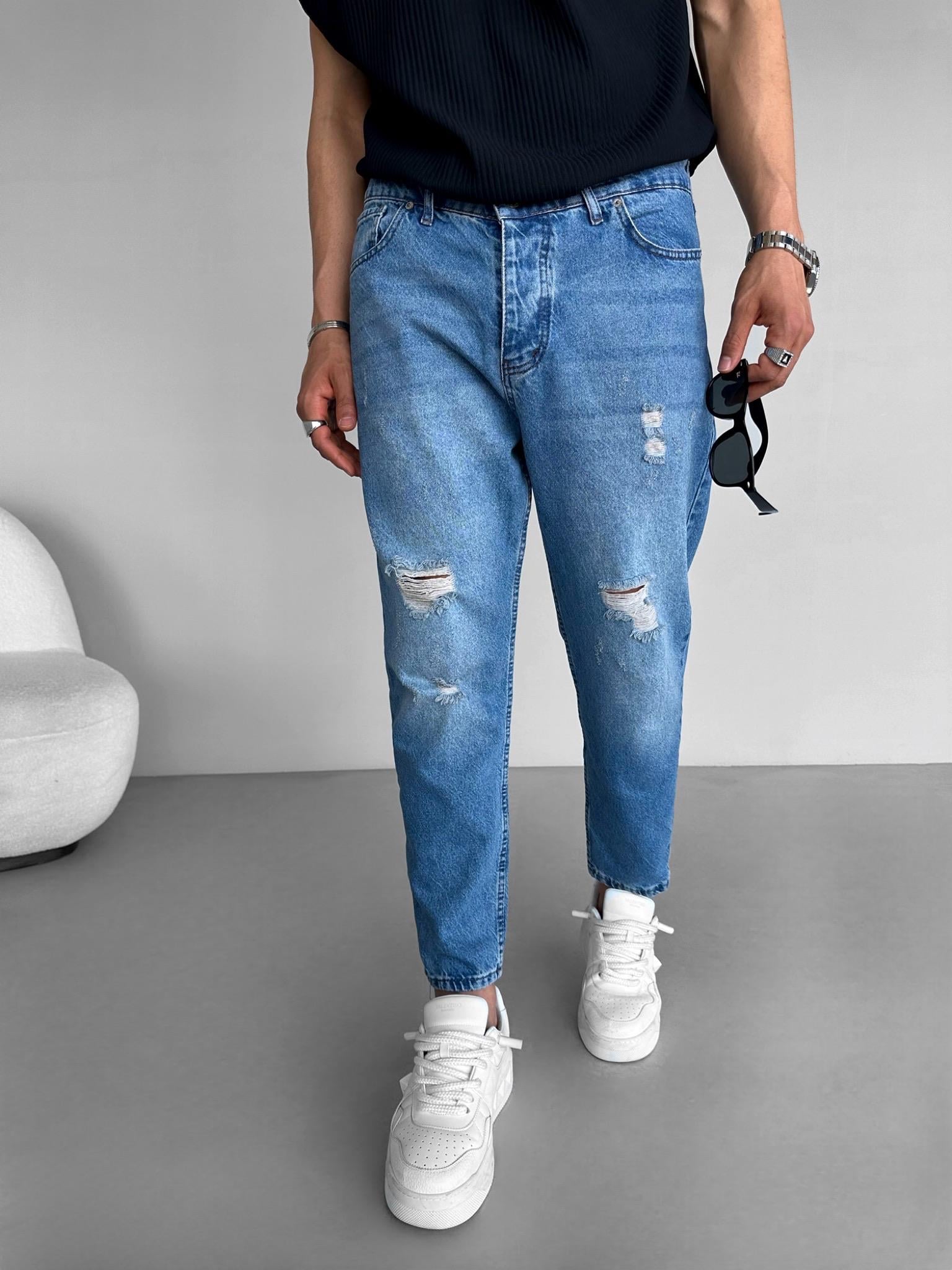 Boyfriend Yırtık Kot Pantolon Koyu Mavi