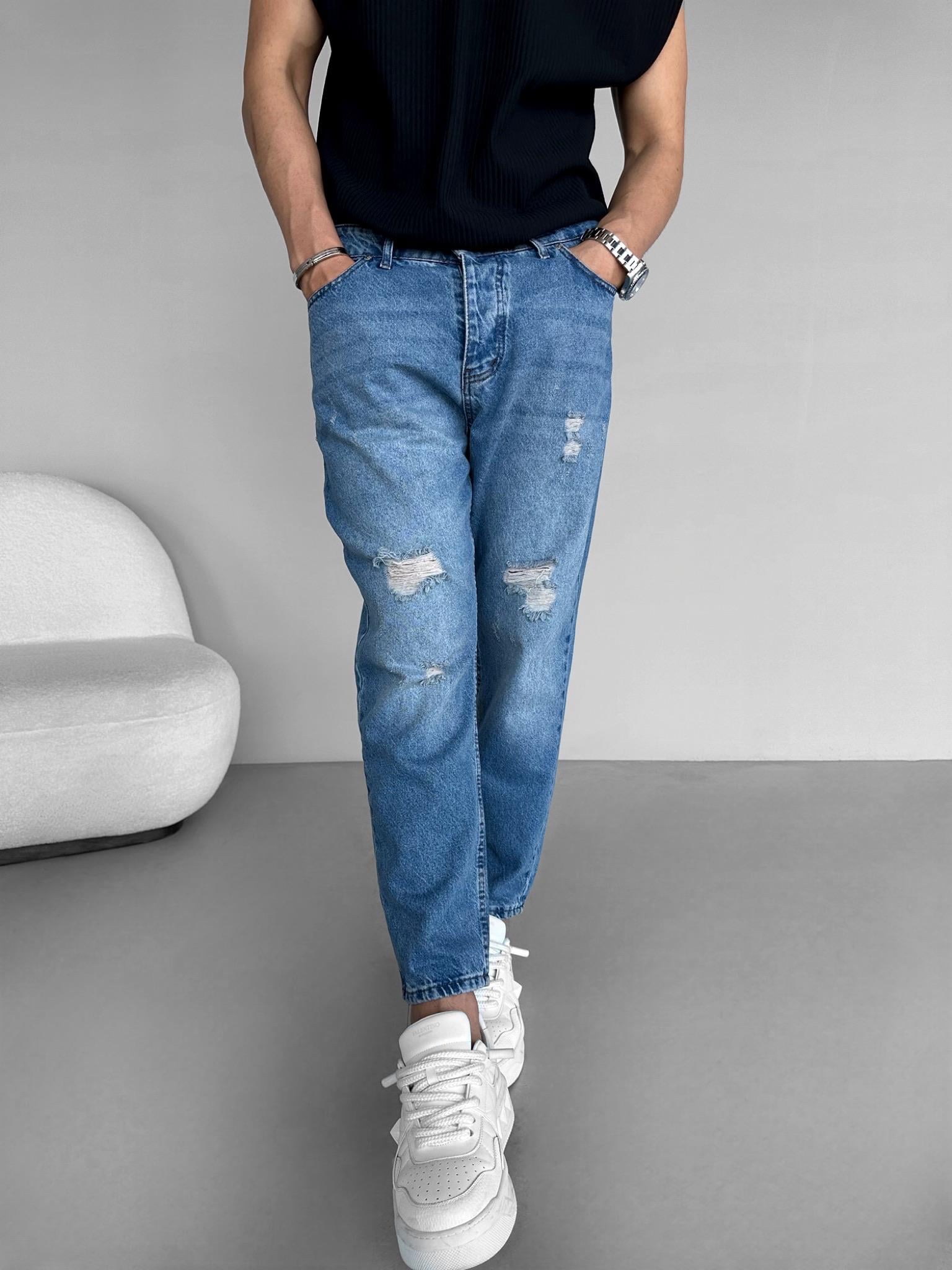 Boyfriend Yırtık Kot Pantolon Koyu Mavi