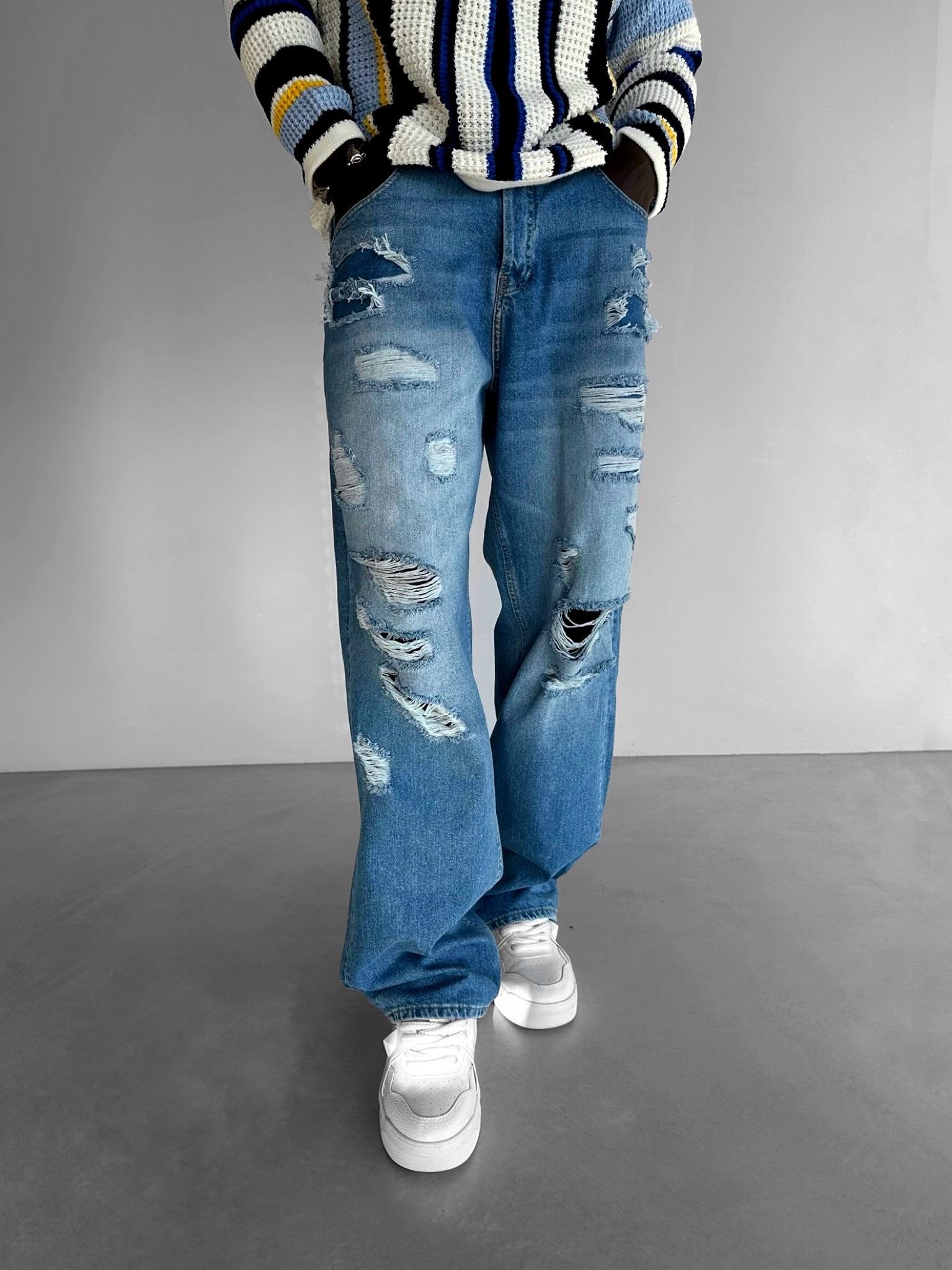 Distressed Jean Pantolon Mavi