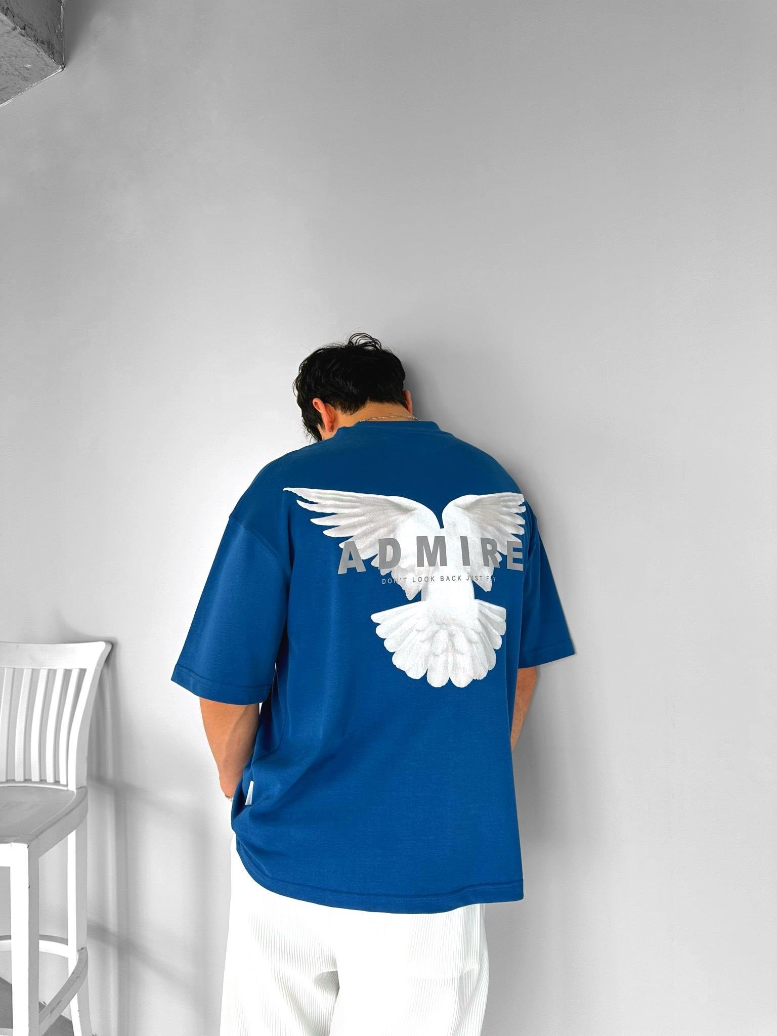 Dokulu Ve Baskılı Oversize T-Shirt Lacivert
