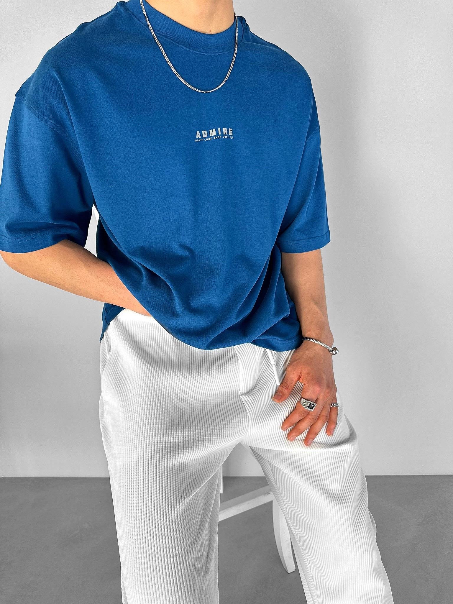 Dokulu Ve Baskılı Oversize T-Shirt Lacivert