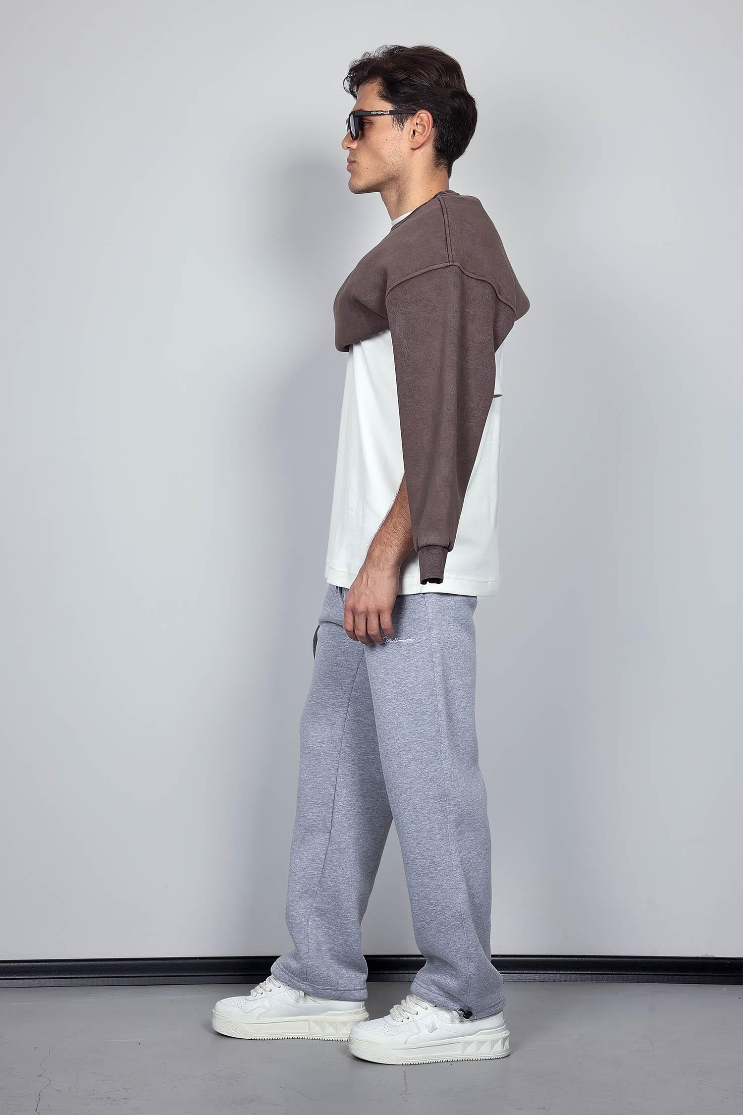 Erkek Ayarlanabilir Paça Lastikli Basic Baggy Fit Eşofman Gri