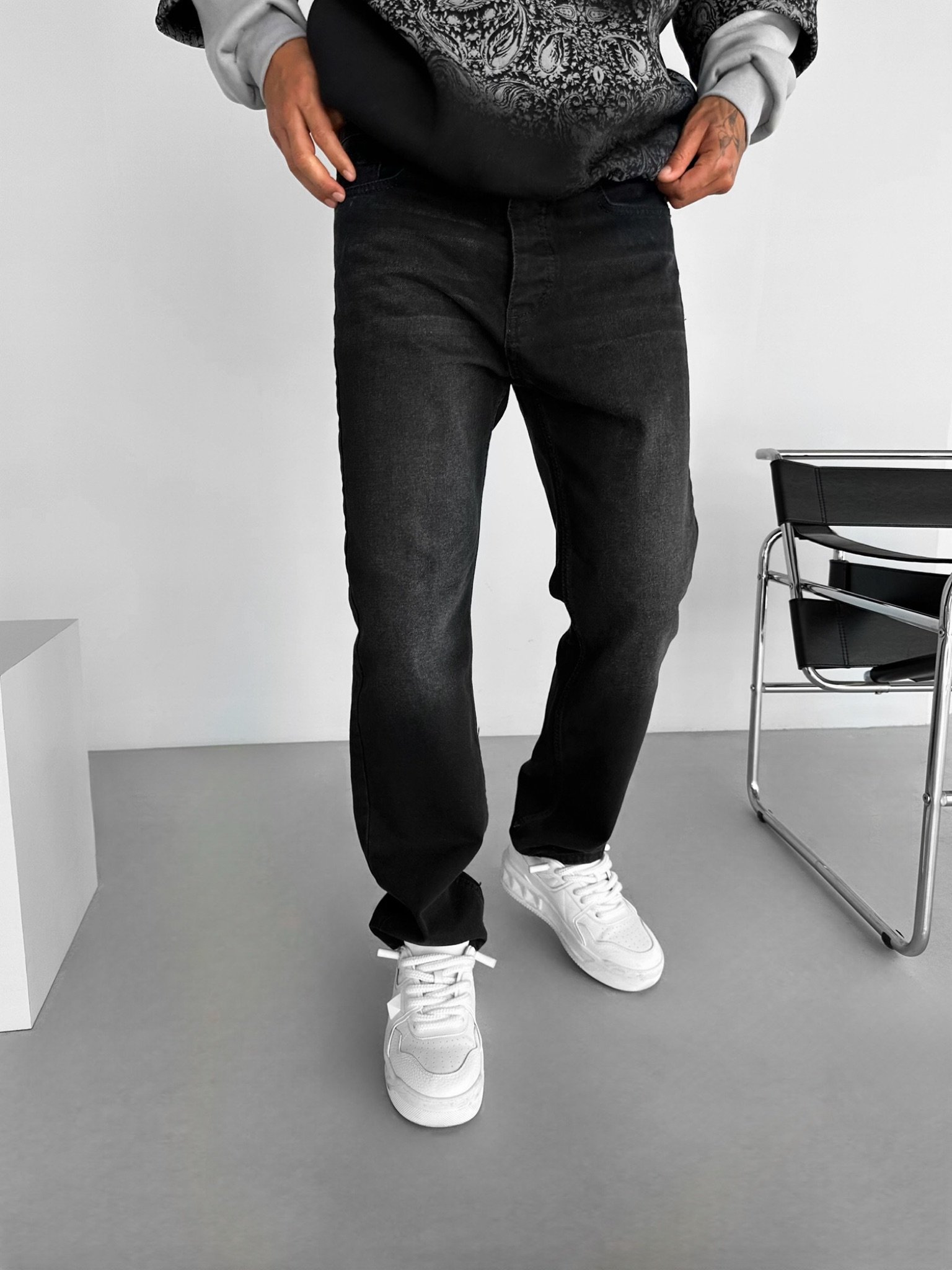 Erkek Baggy Fit %100 Pamuk Basic Jean Pantolon Siyah