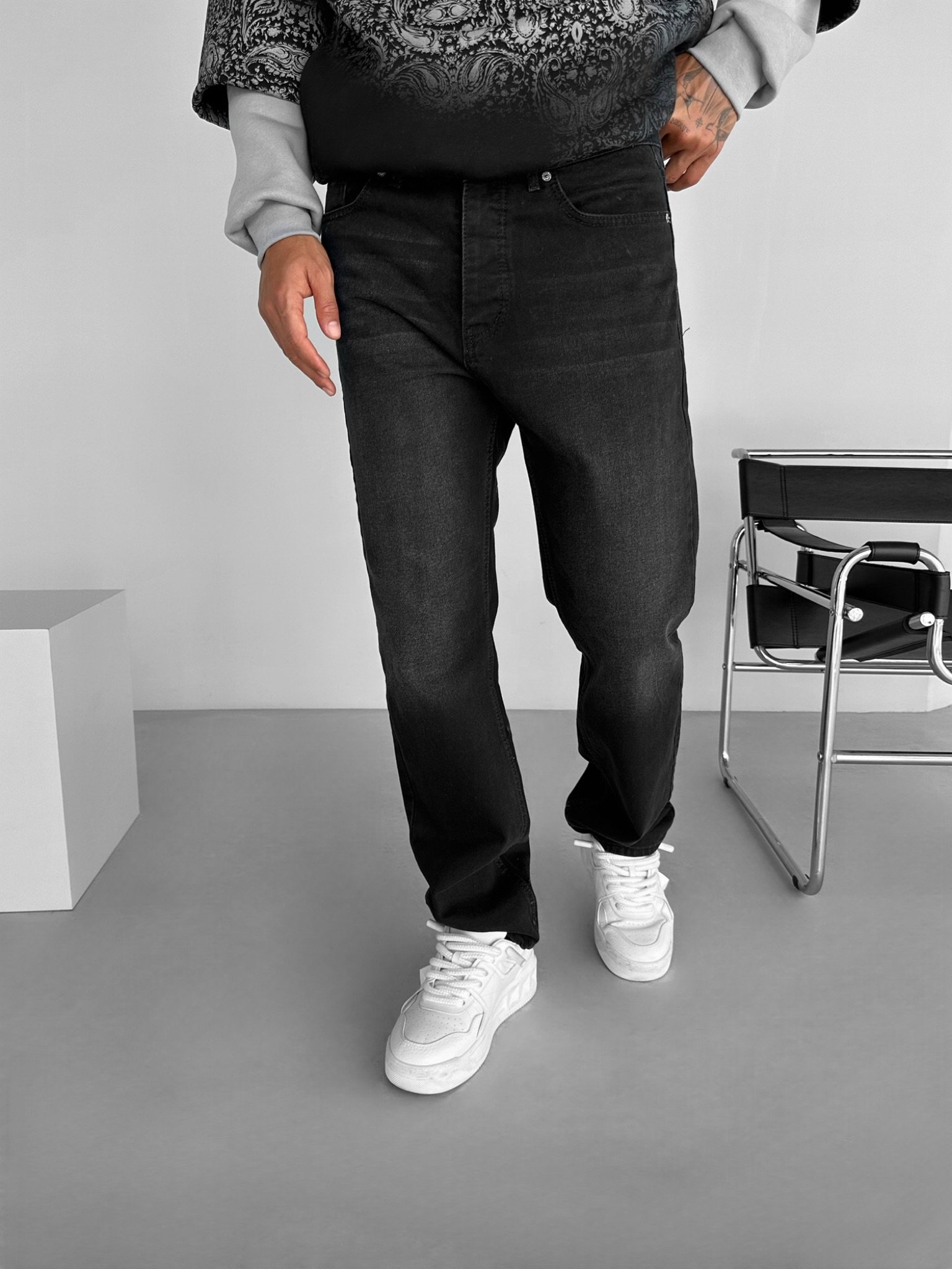 Erkek Baggy Fit %100 Pamuk Basic Jean Pantolon Siyah