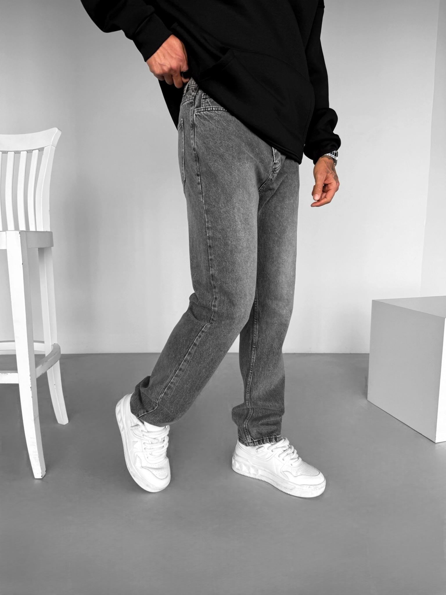 Erkek Baggy Fit Basic Jean Gri