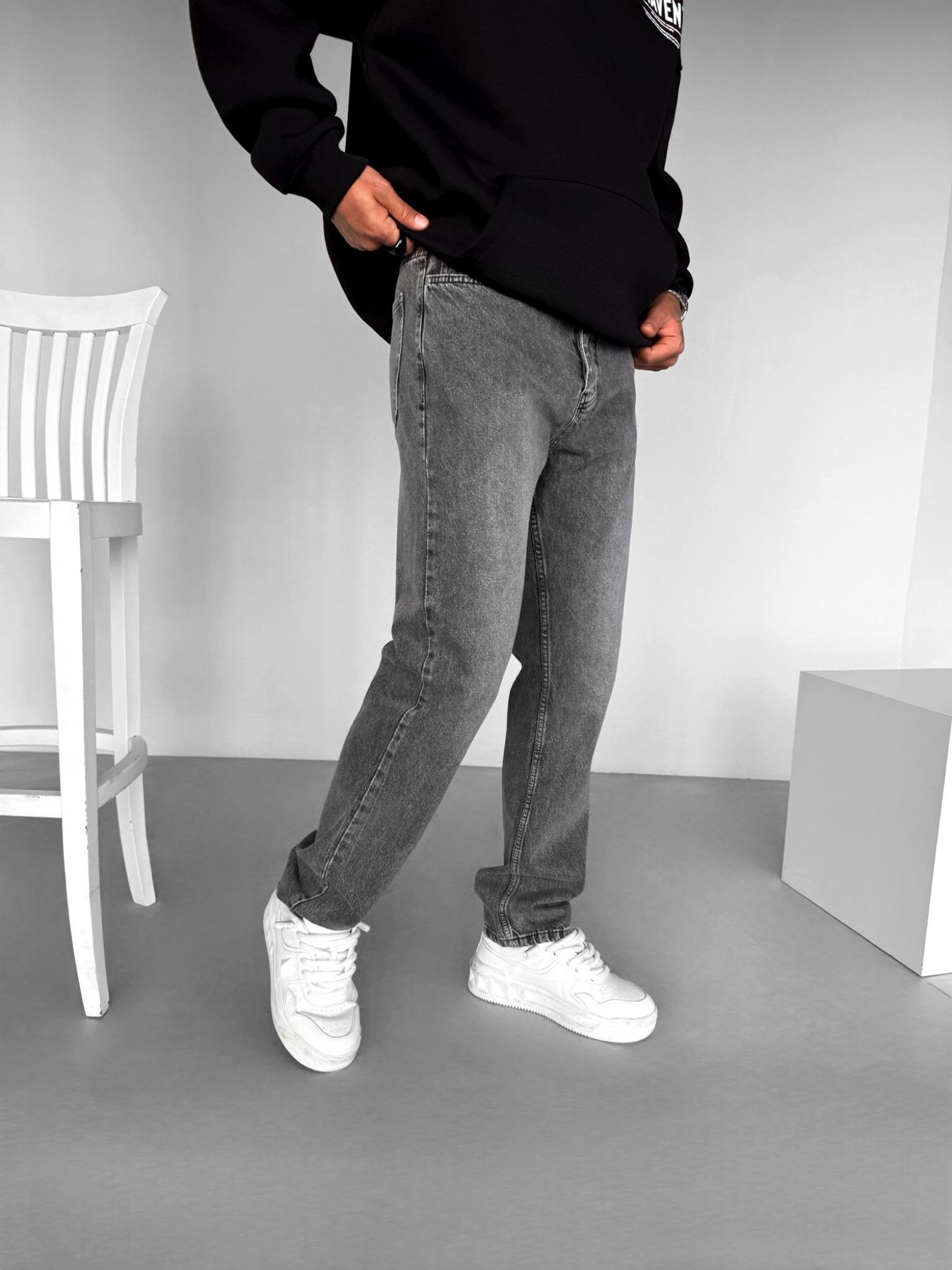 Erkek Baggy Fit Basic Jean Gri