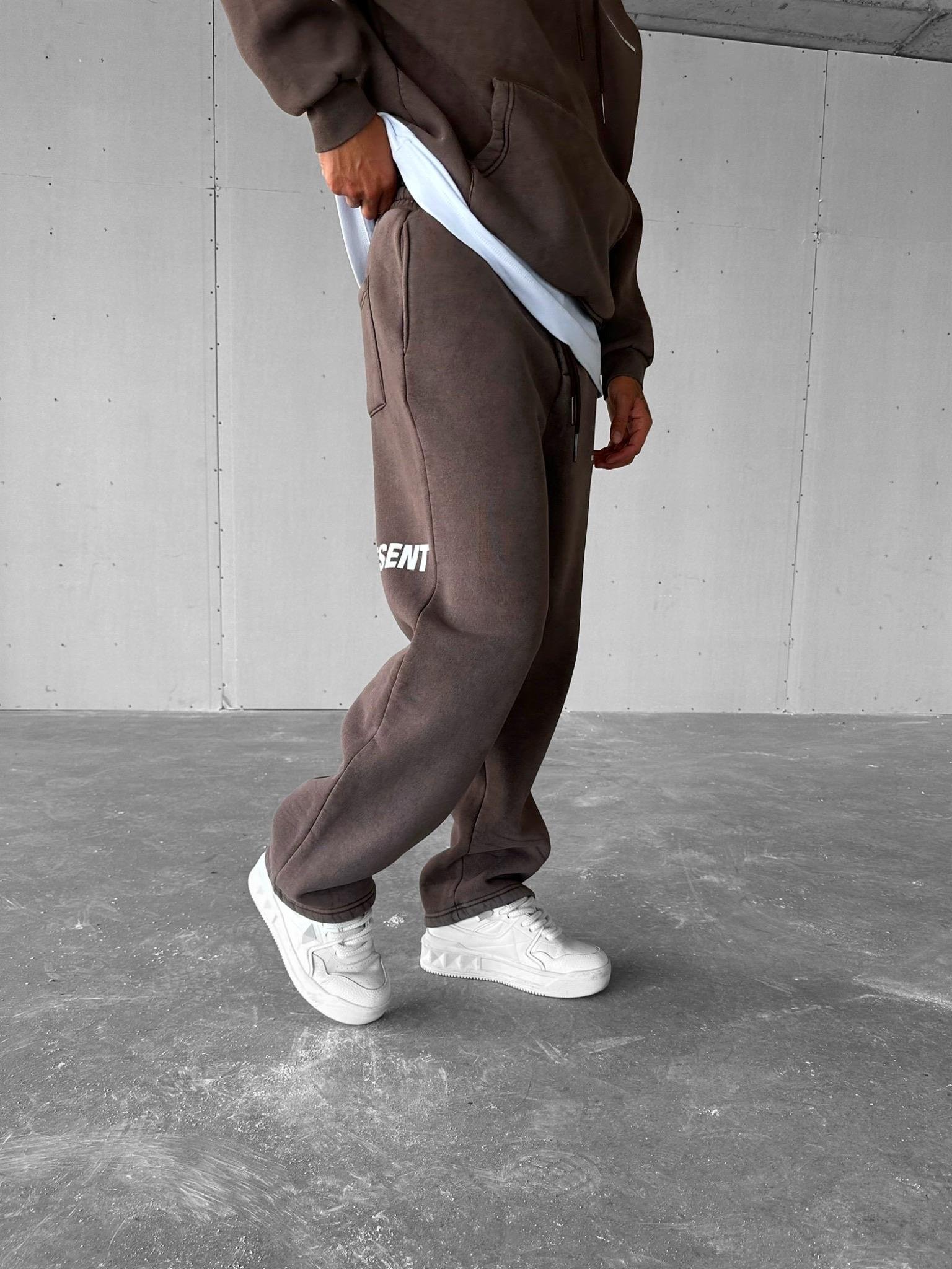 Erkek Baggy Fit Baskılı Yıkamalı Eşofman Kahverengi