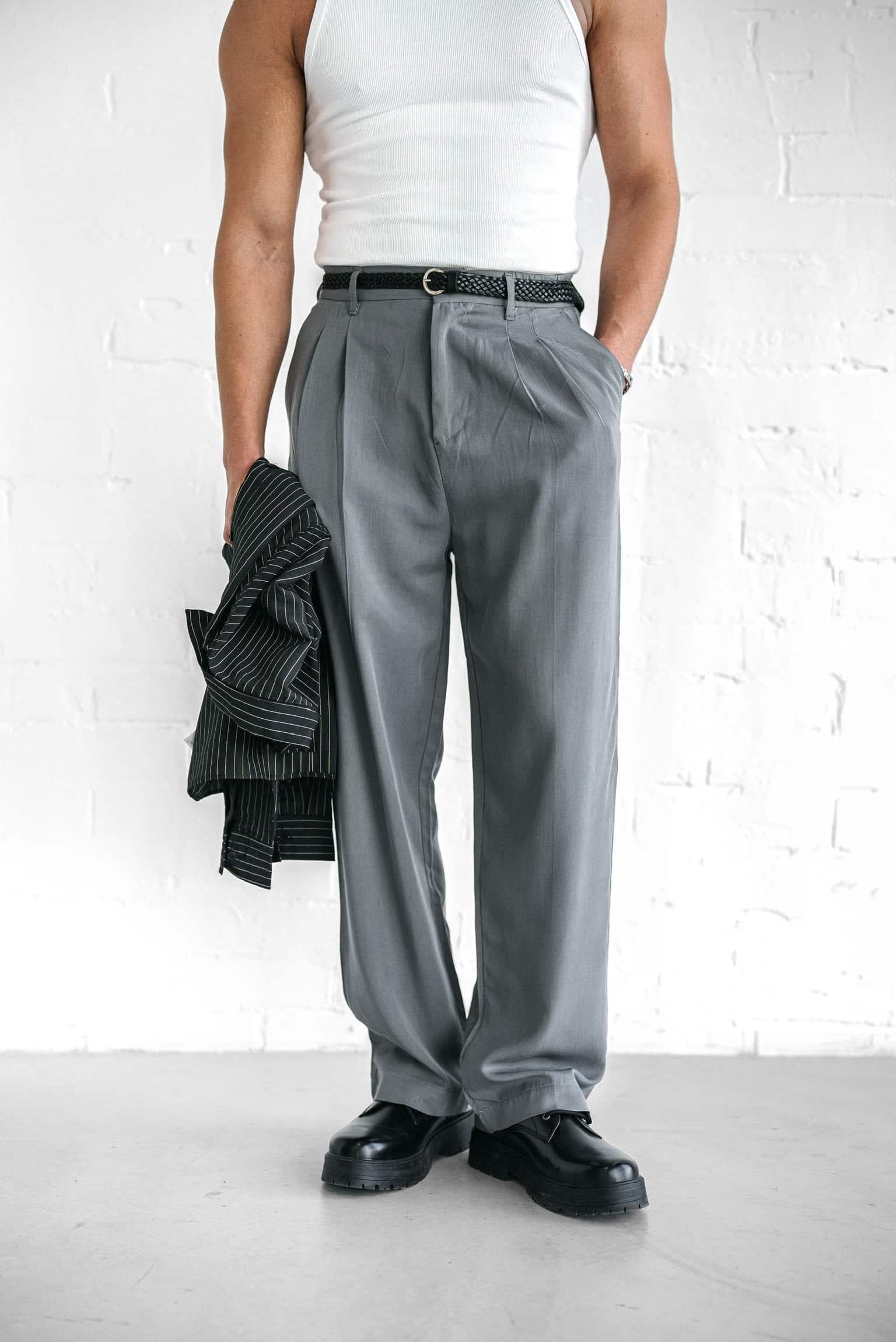 Erkek Baggy Fit Beli Lastikli Pantolon Gri