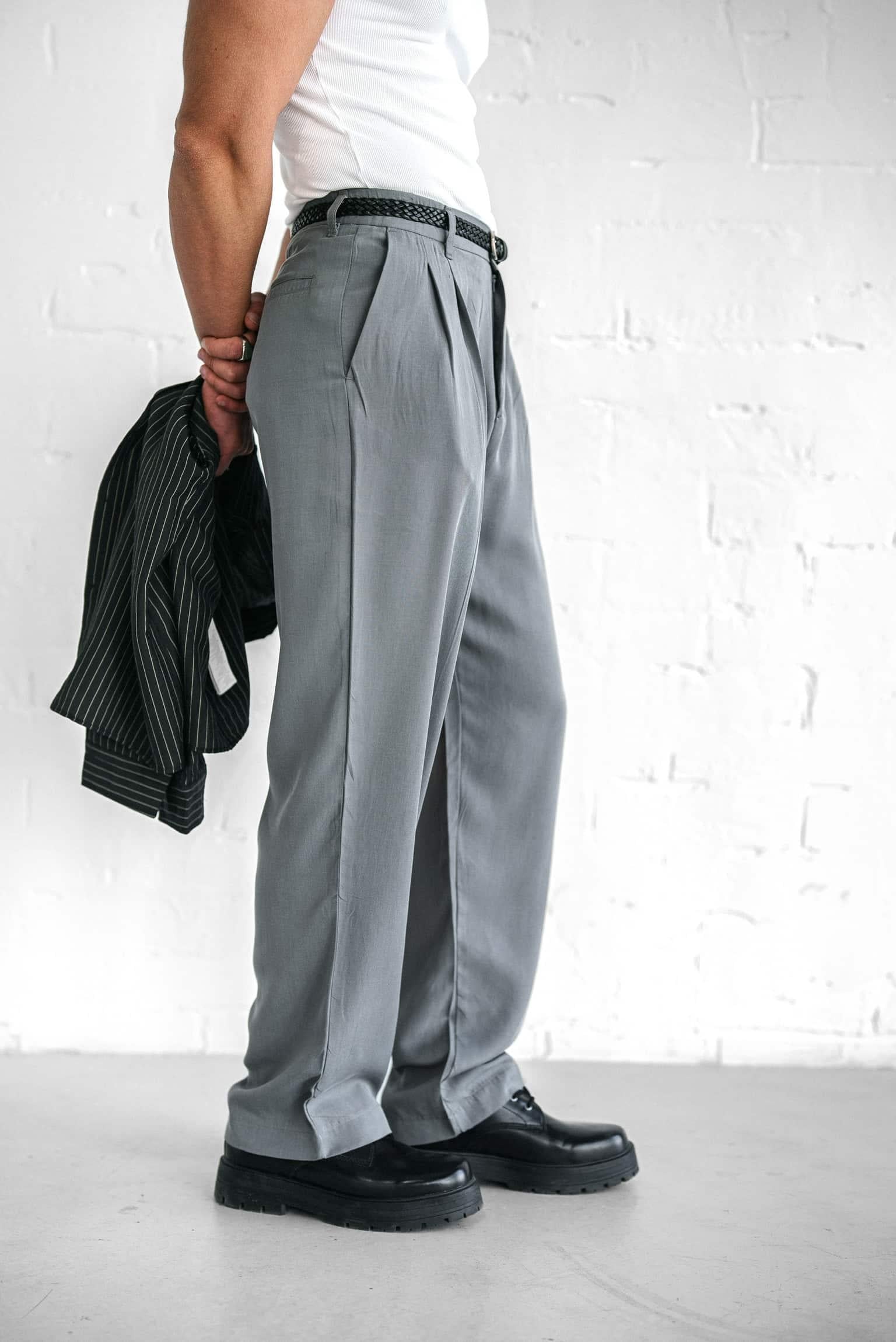 Erkek Baggy Fit Beli Lastikli Pantolon Gri
