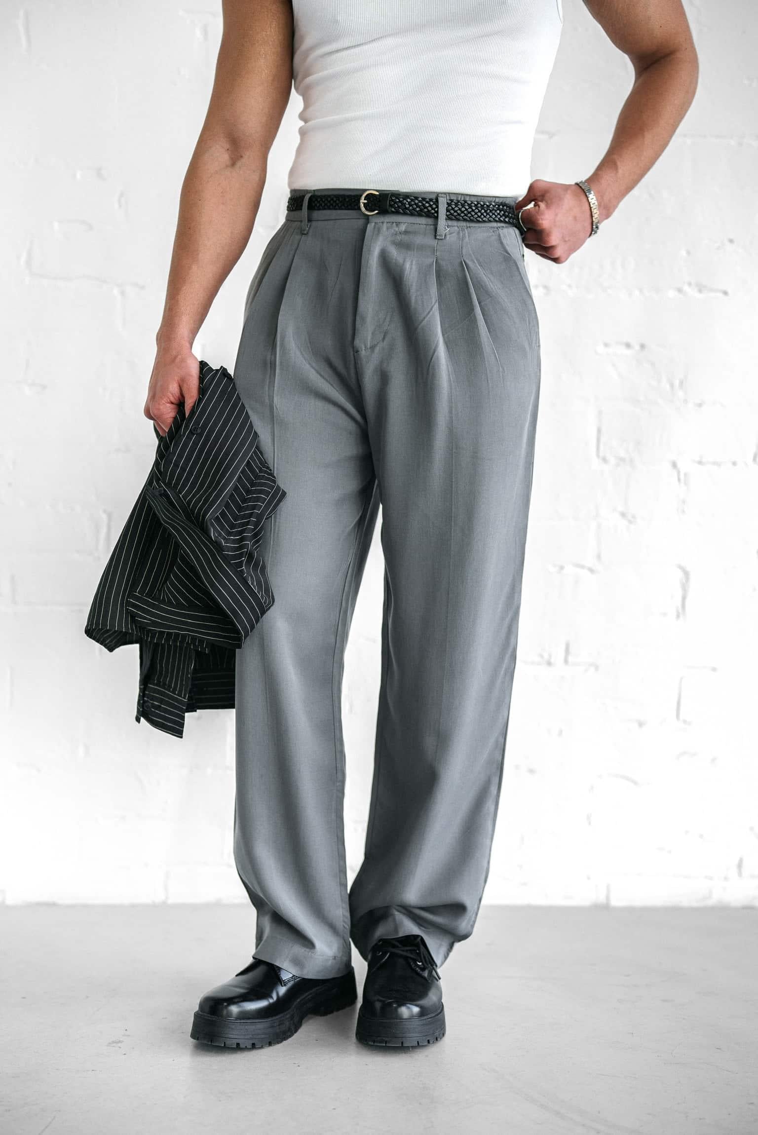 Erkek Baggy Fit Beli Lastikli Pantolon Gri