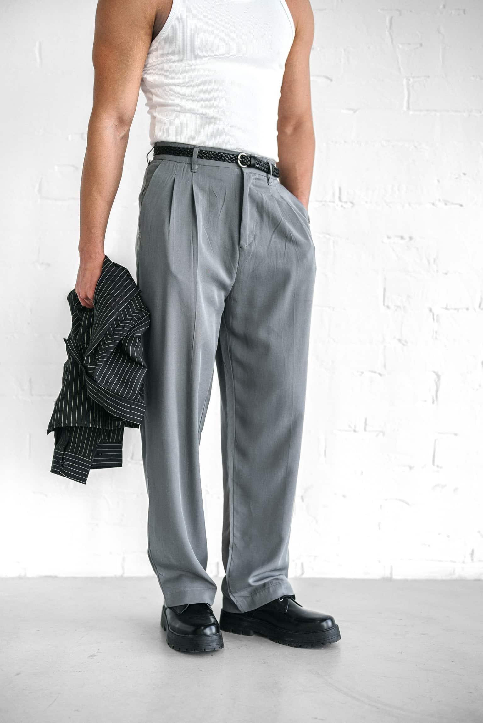 Erkek Baggy Fit Beli Lastikli Pantolon Gri