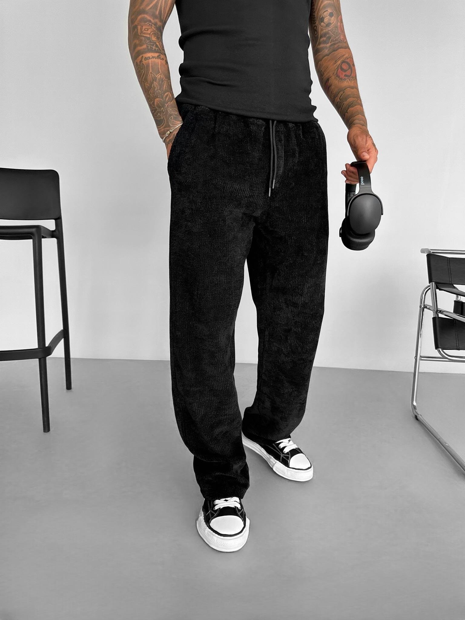 Erkek Baggy Fit Beli Lastikli Rahat Dokulu Örme Pantolon Siyah