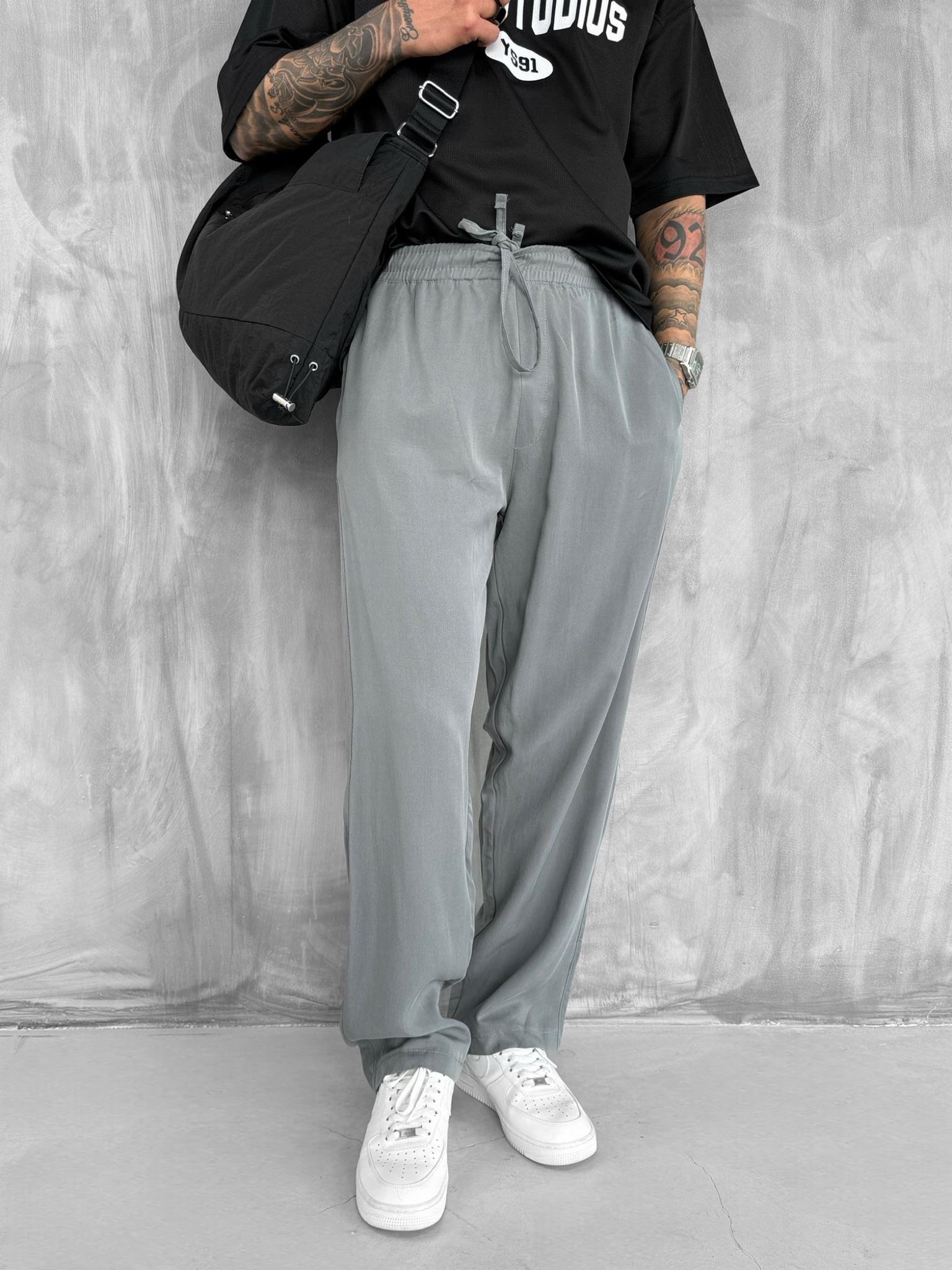 Erkek Baggy Fit Beli Lastikli Rahat Pantolon Gri