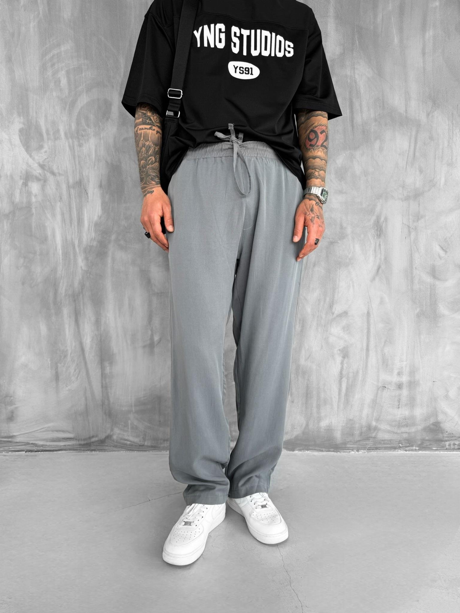 Erkek Baggy Fit Beli Lastikli Rahat Pantolon Gri