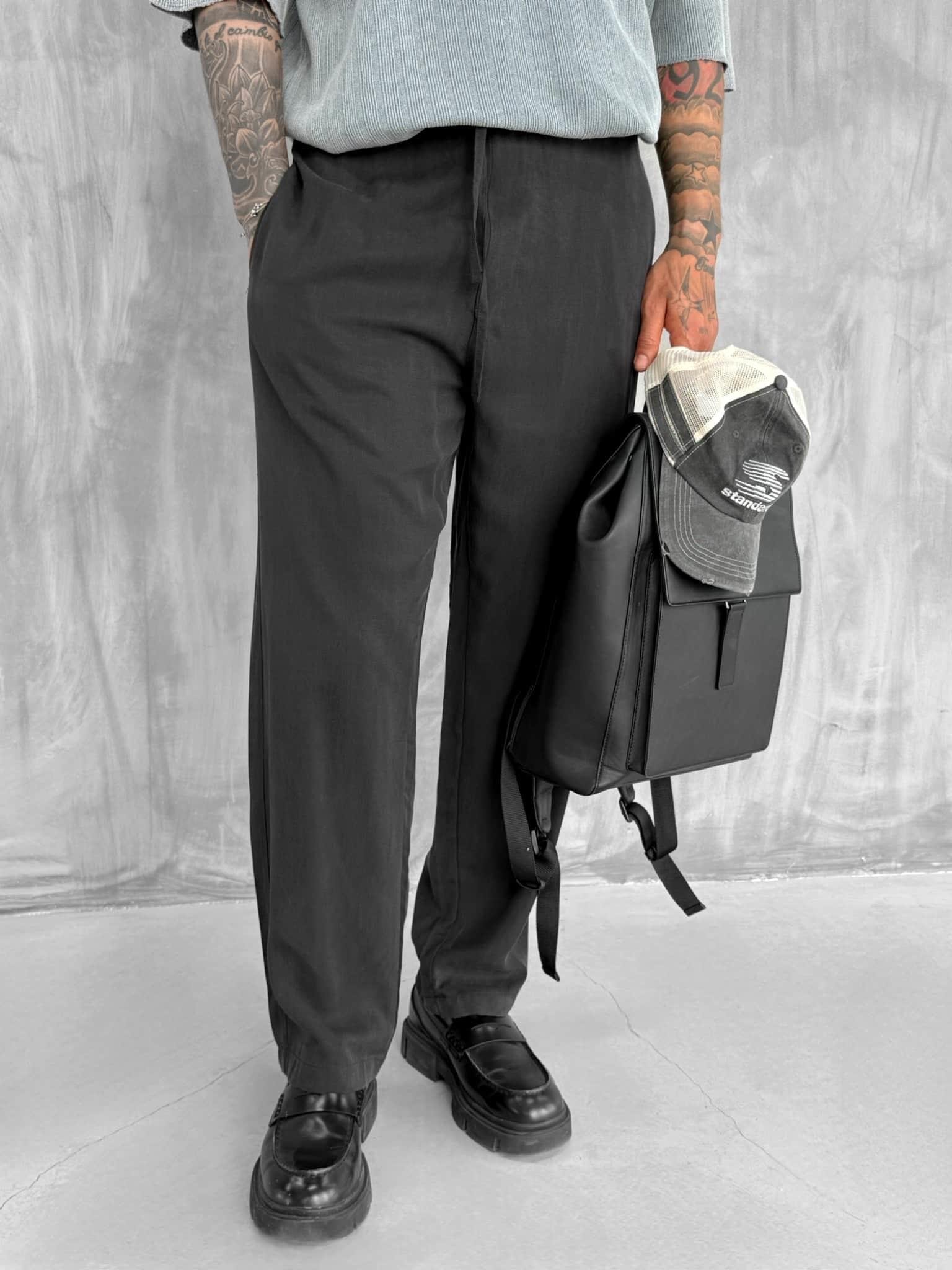 Erkek Baggy Fit Beli Lastikli Rahat Pantolon Siyah