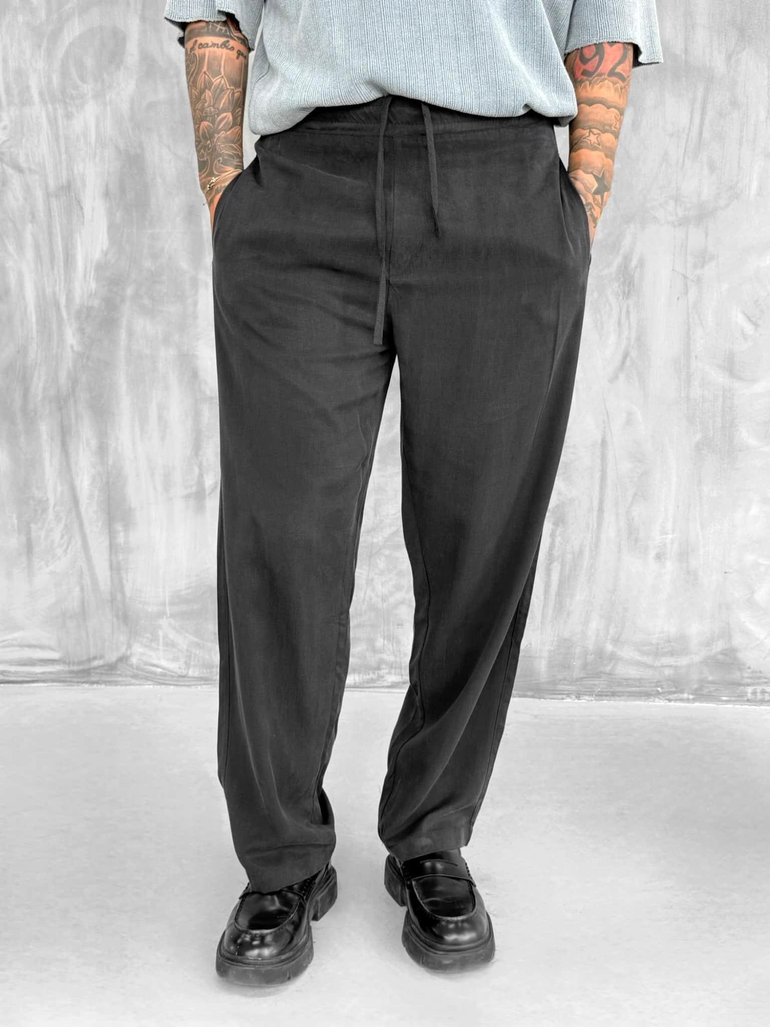 Erkek Baggy Fit Beli Lastikli Rahat Pantolon Siyah