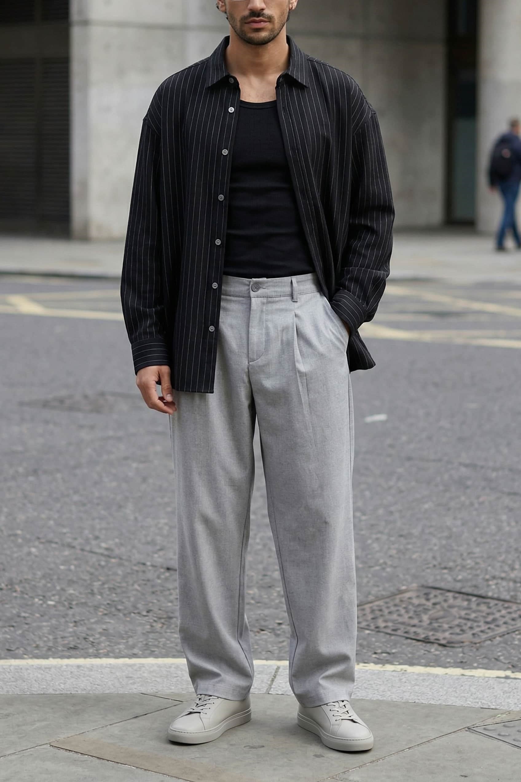 Erkek Baggy Fit Beli Lastikli Rahat Pantolon Gri Melanj