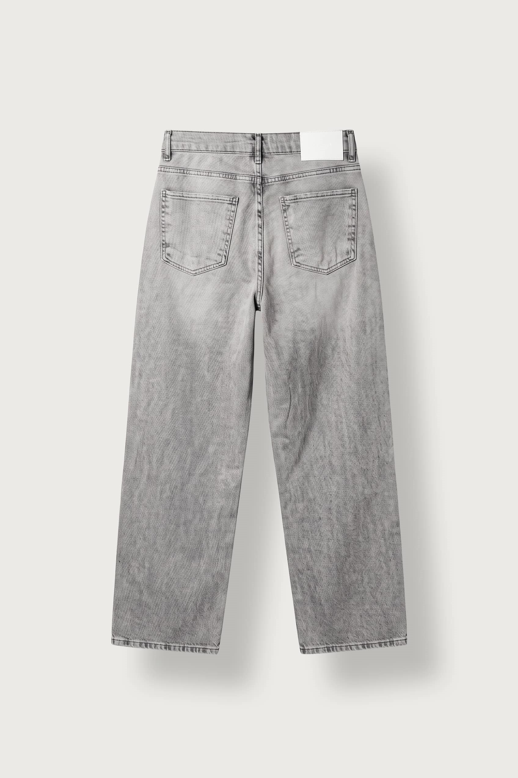 Erkek Baggy Fit Düz Yıkamalı Jean Pantolon Gri