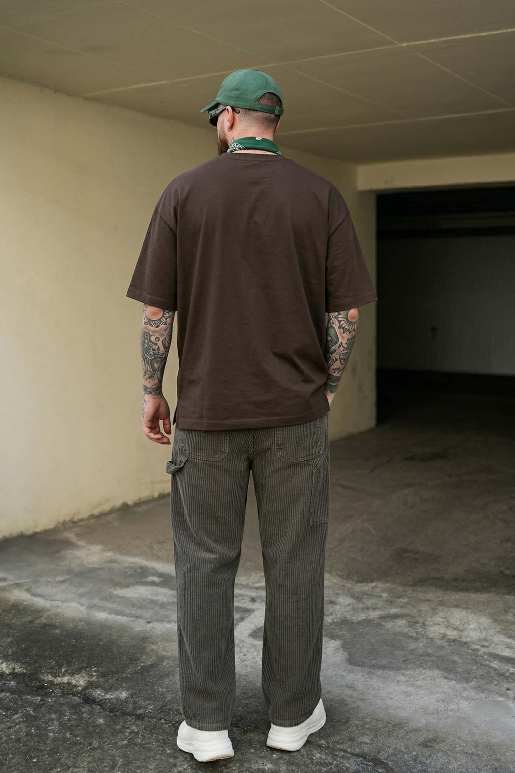 Erkek Baggy Fit Fonksiyonel Cep Detaylı Çizgili Jean Haki