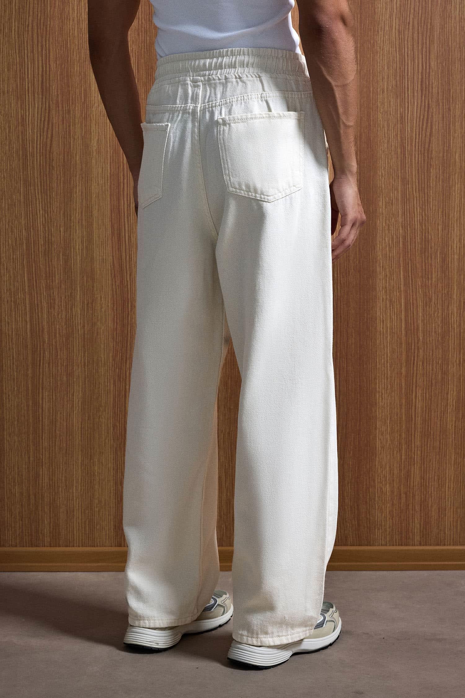 Erkek Baggy Fit Gabardin Kumaş Pantolon Ekru