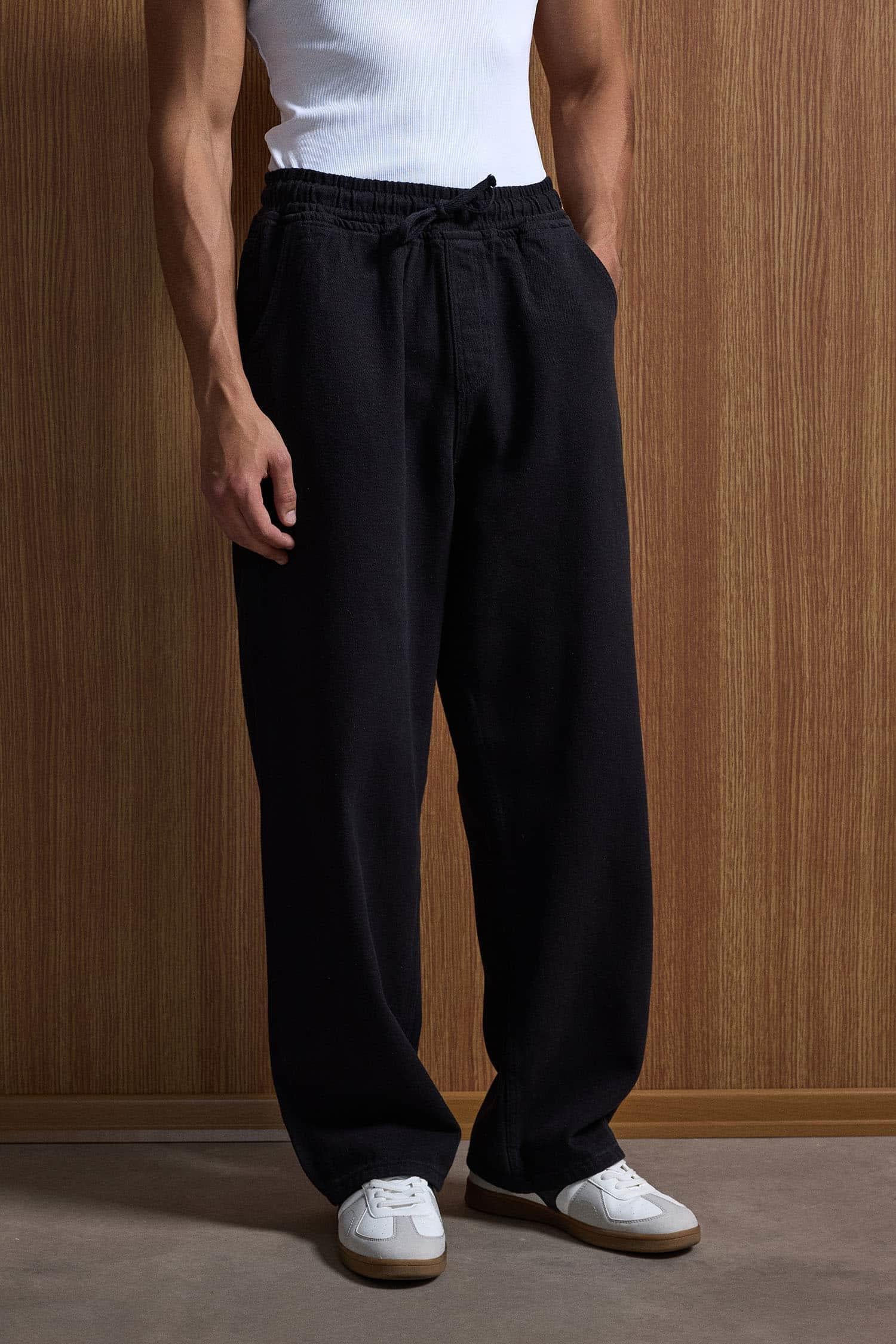 Erkek Baggy Fit Gabardin Kumaş Pantolon Siyah