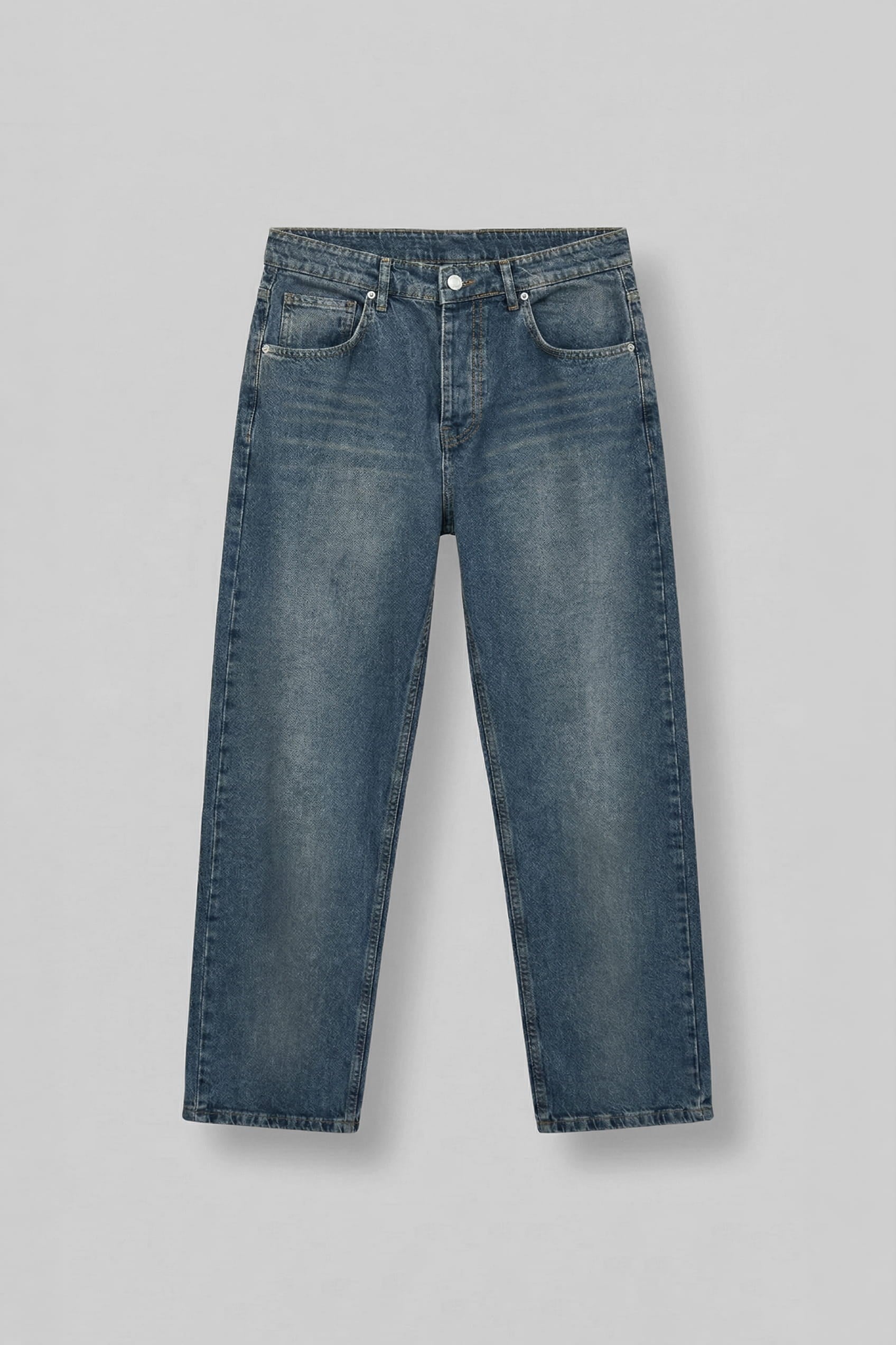Erkek Baggy Fit Hafif Kontrast Yıkamalı Jean Pantolon Mavi