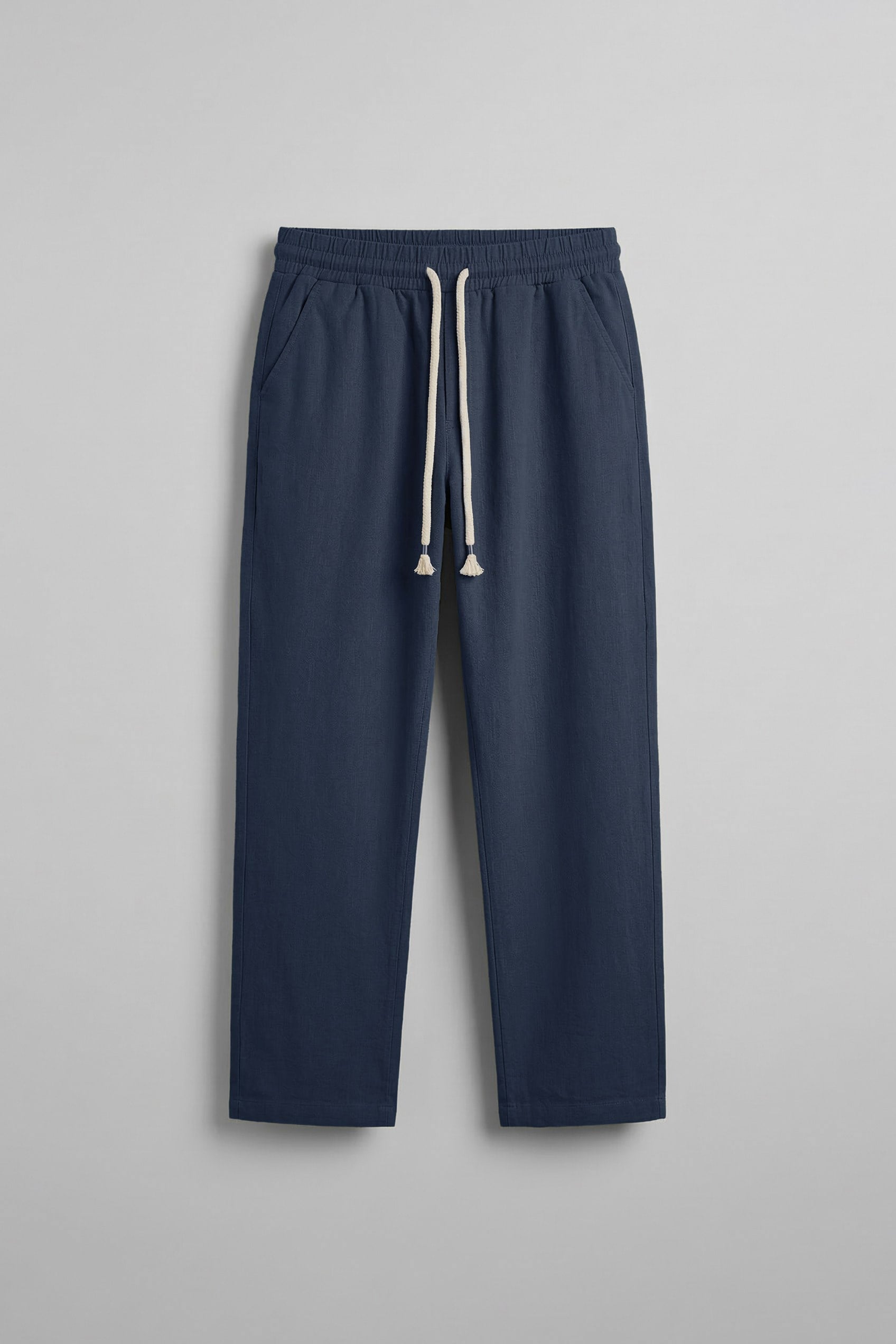 Erkek Baggy Fit Halat Kordonlu Keten Görünümlü Pantolon Lacivert