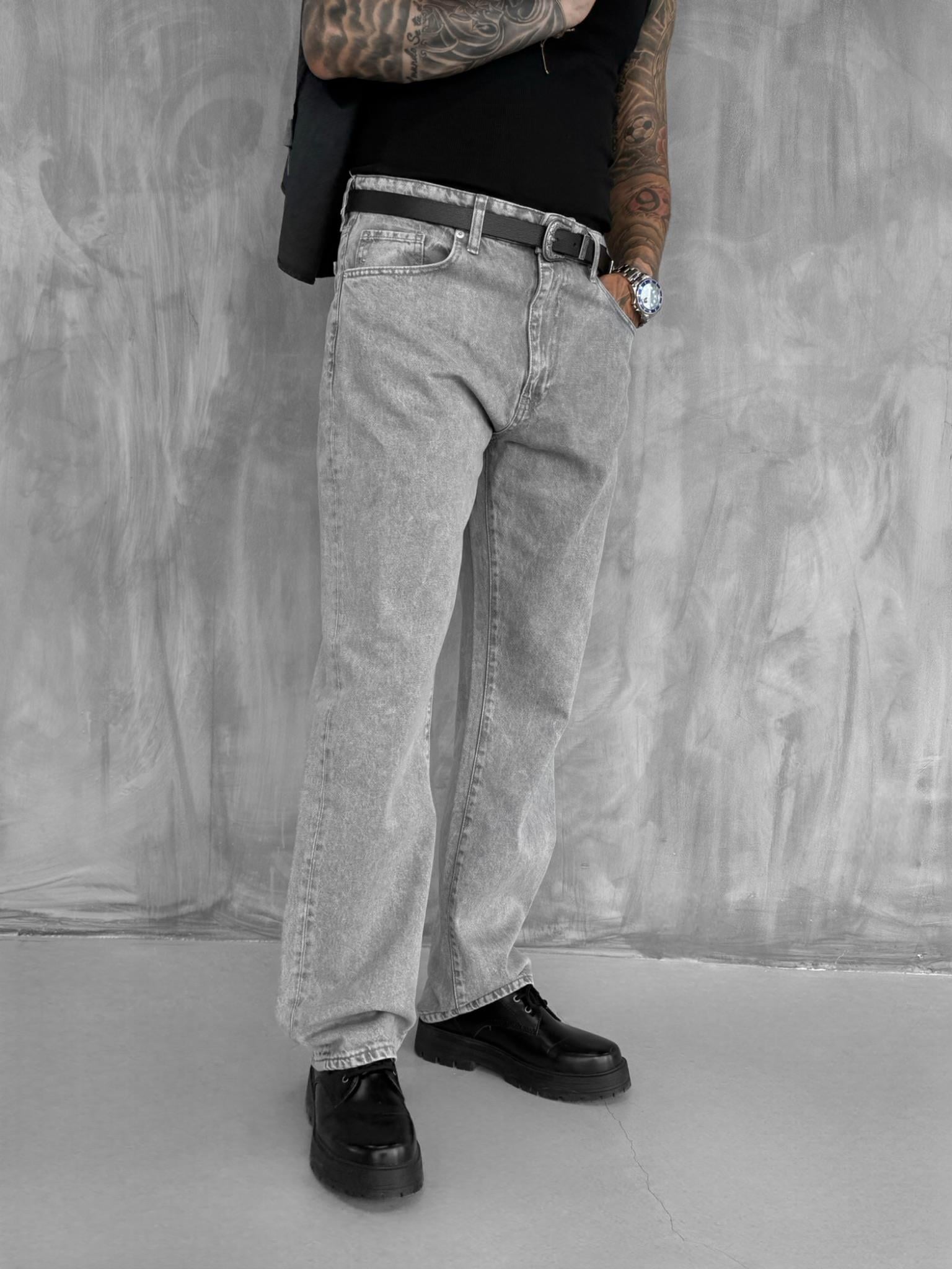 Erkek Baggy Fit Jean Açık Gri