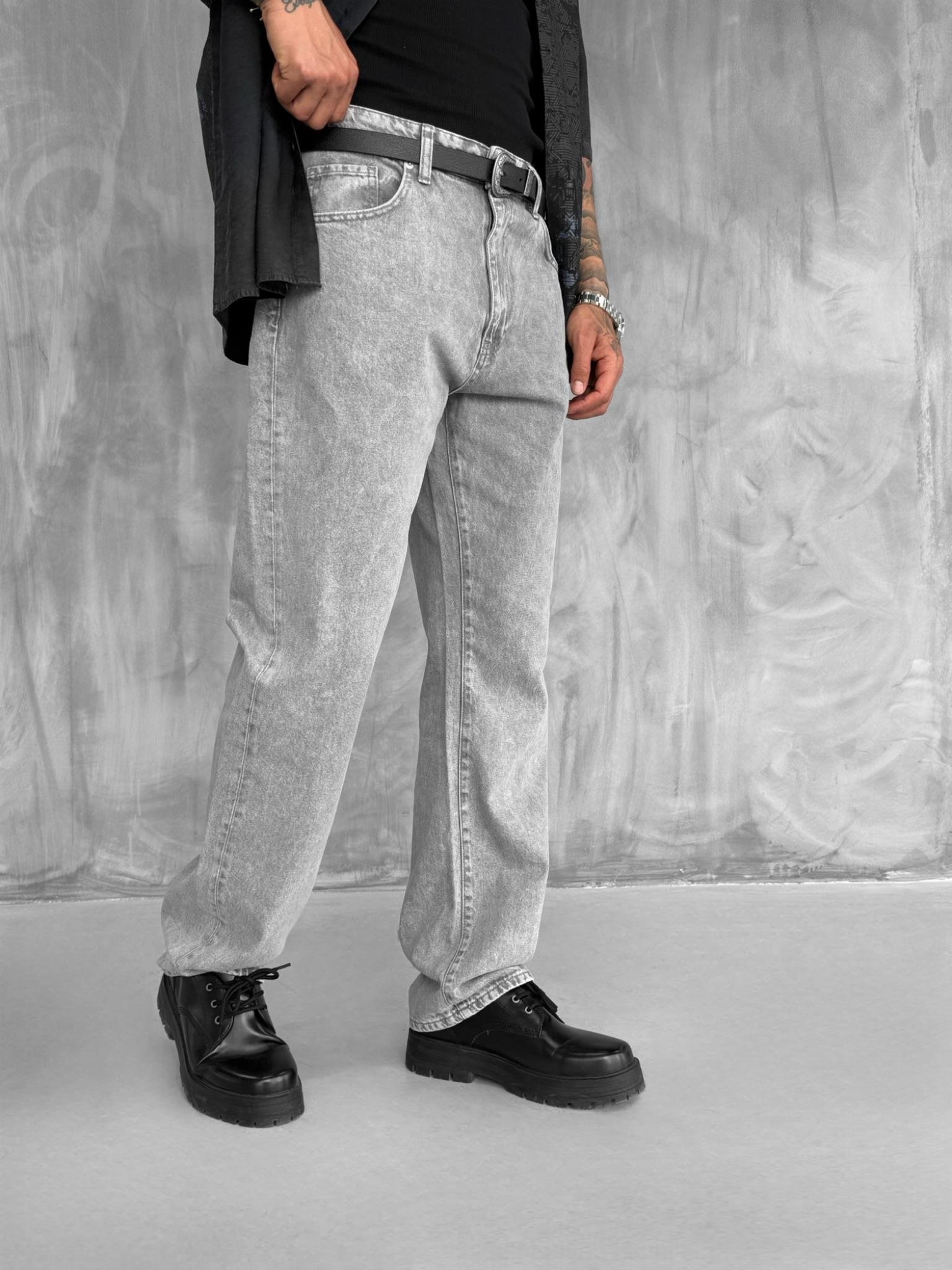 Erkek Baggy Fit Jean Açık Gri