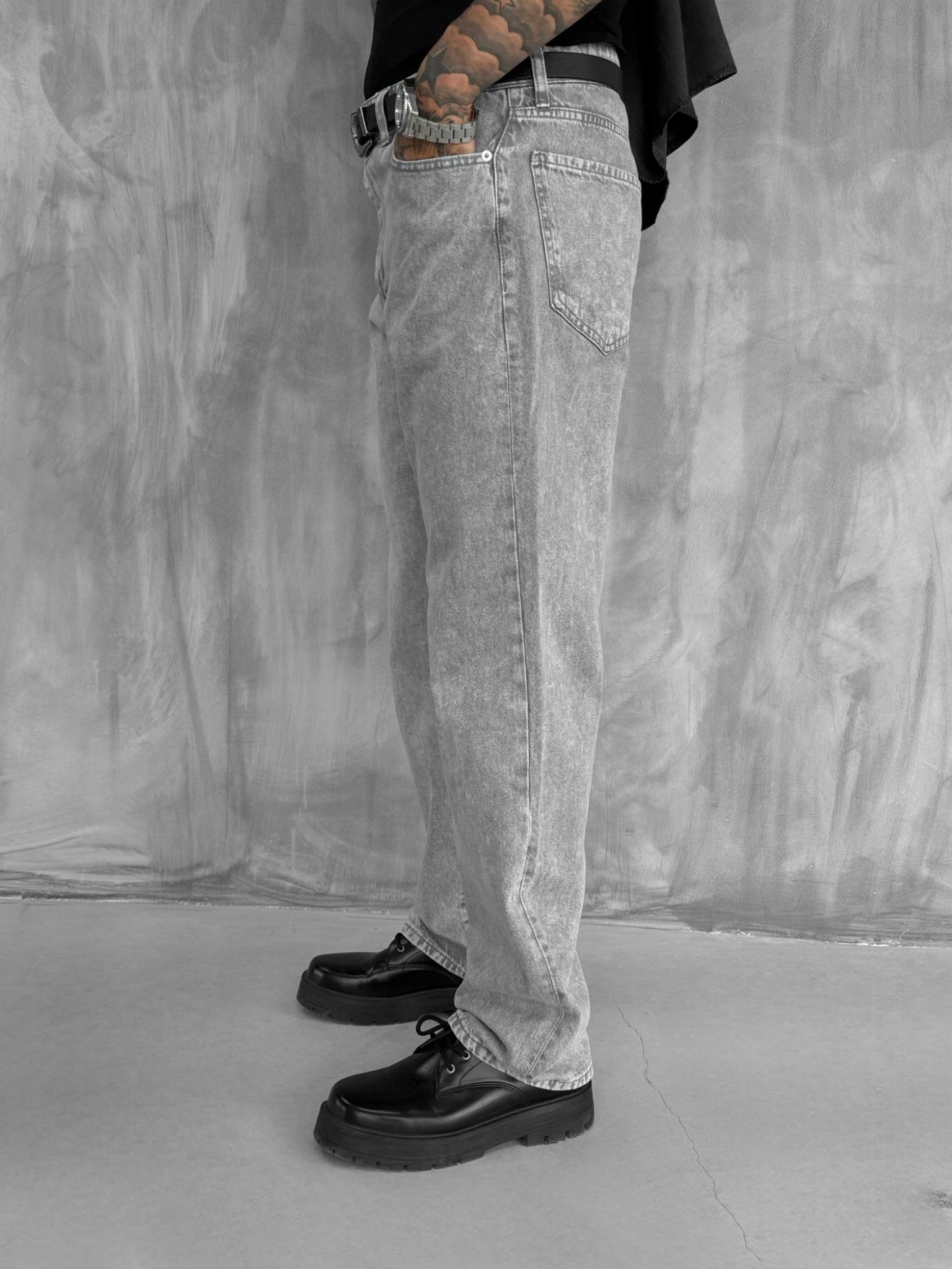 Erkek Baggy Fit Jean Açık Gri