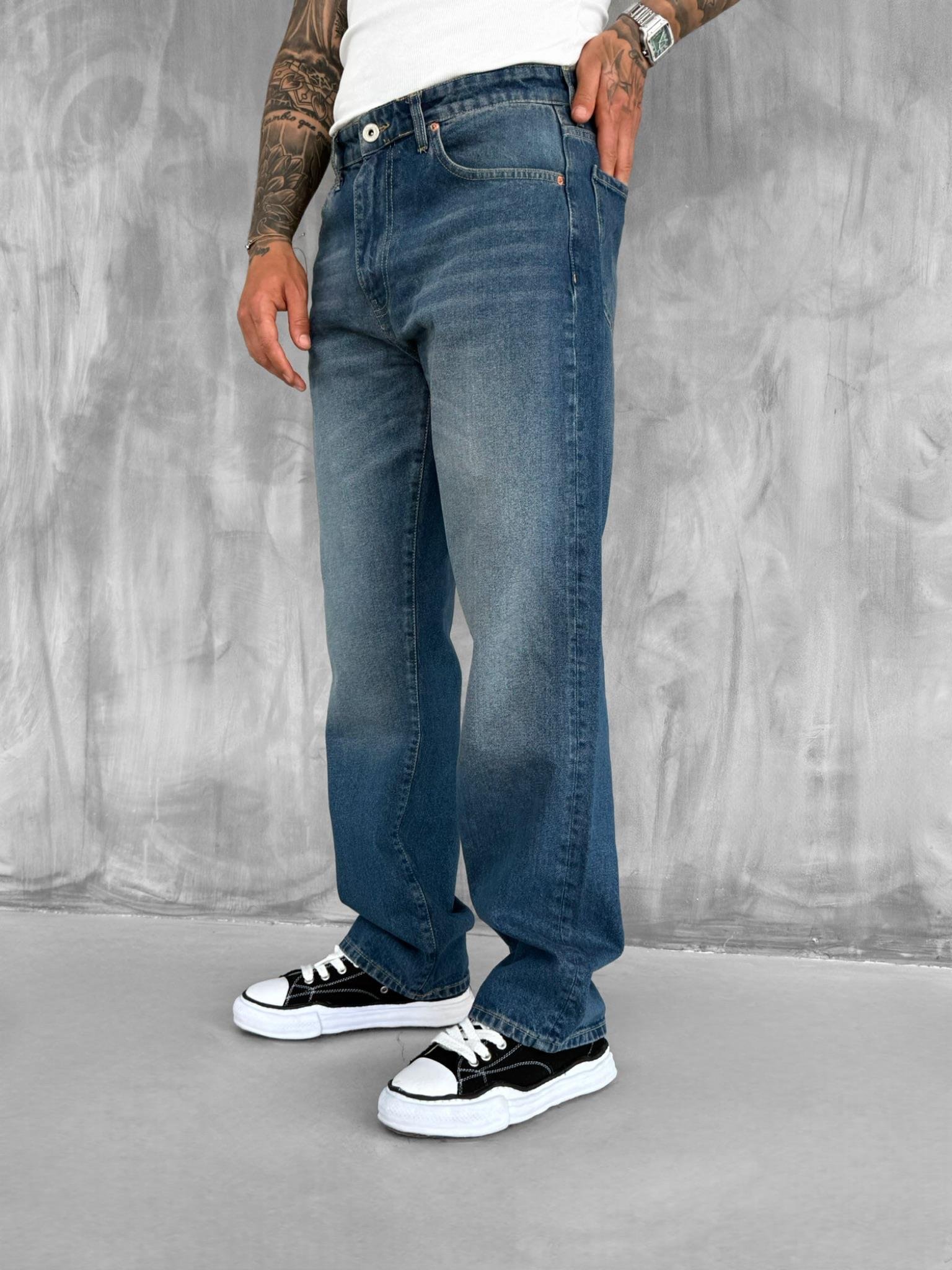 Erkek Baggy Fit Jean Koyu Mavi