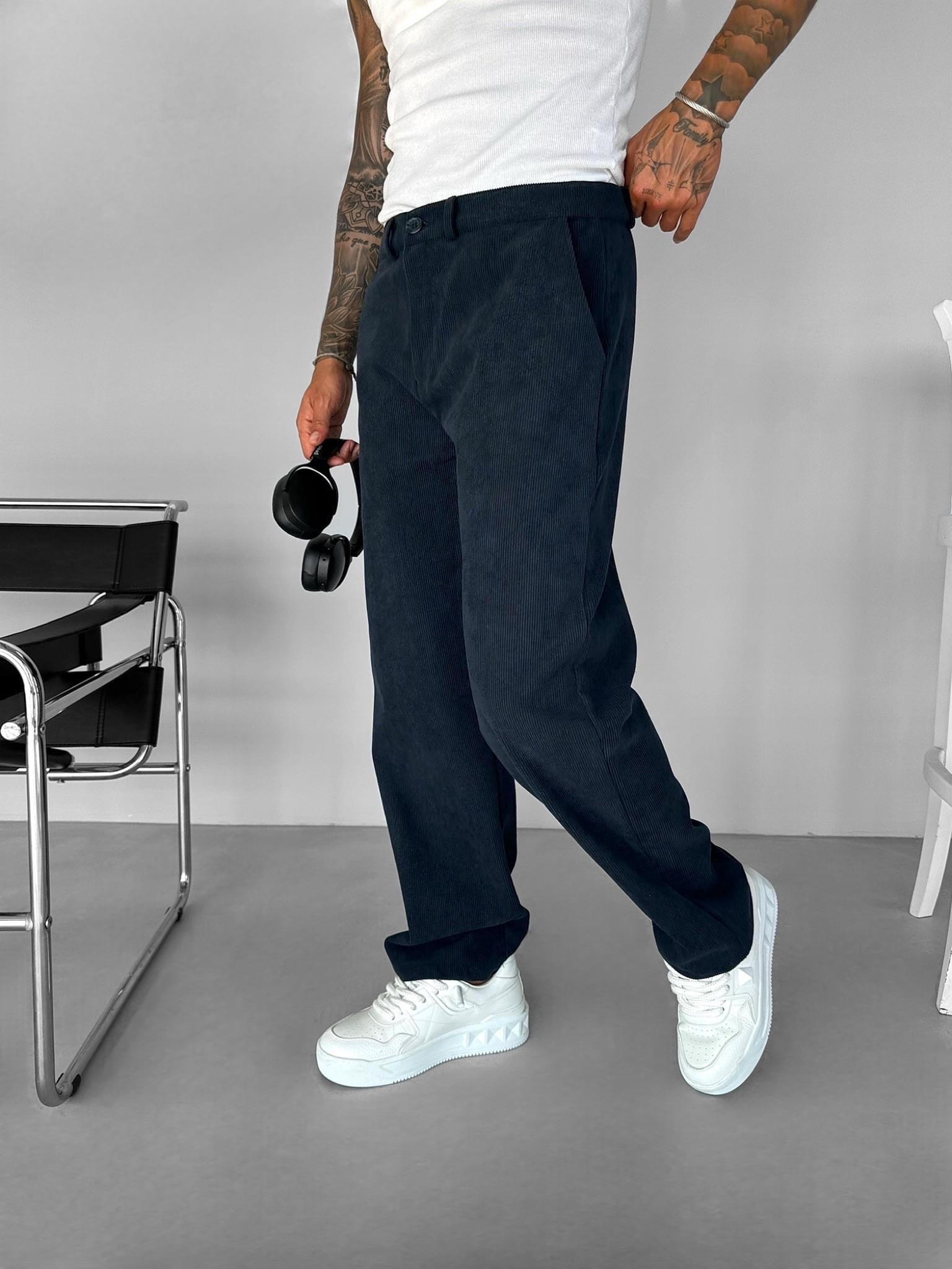 Erkek Baggy Fit Kadife Geniş Kalıp Bol Paça Pantolon Lacivert