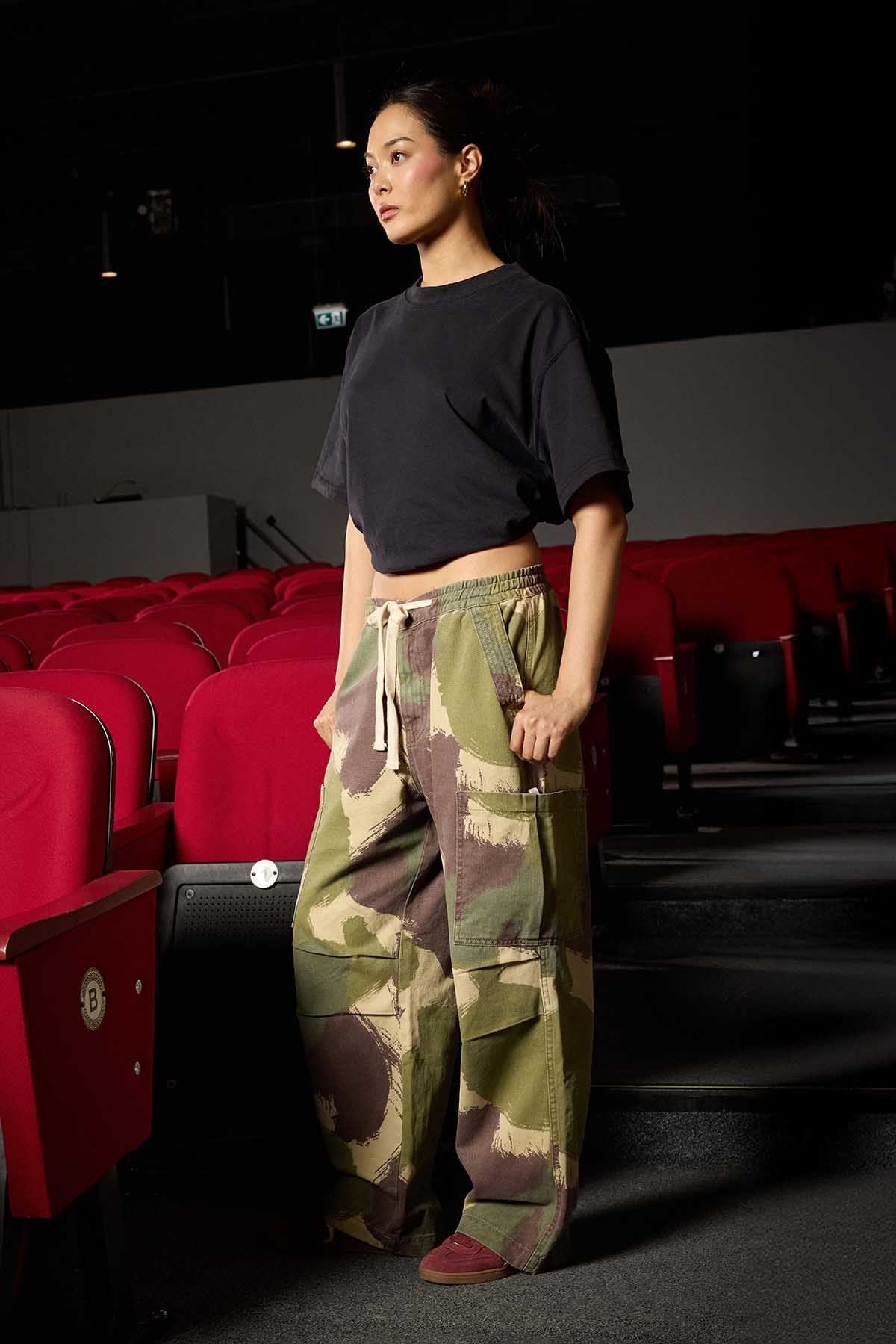 Erkek Baggy Fit Kamuflajlı Kargo Cepli Jean Pantolon Yeşil