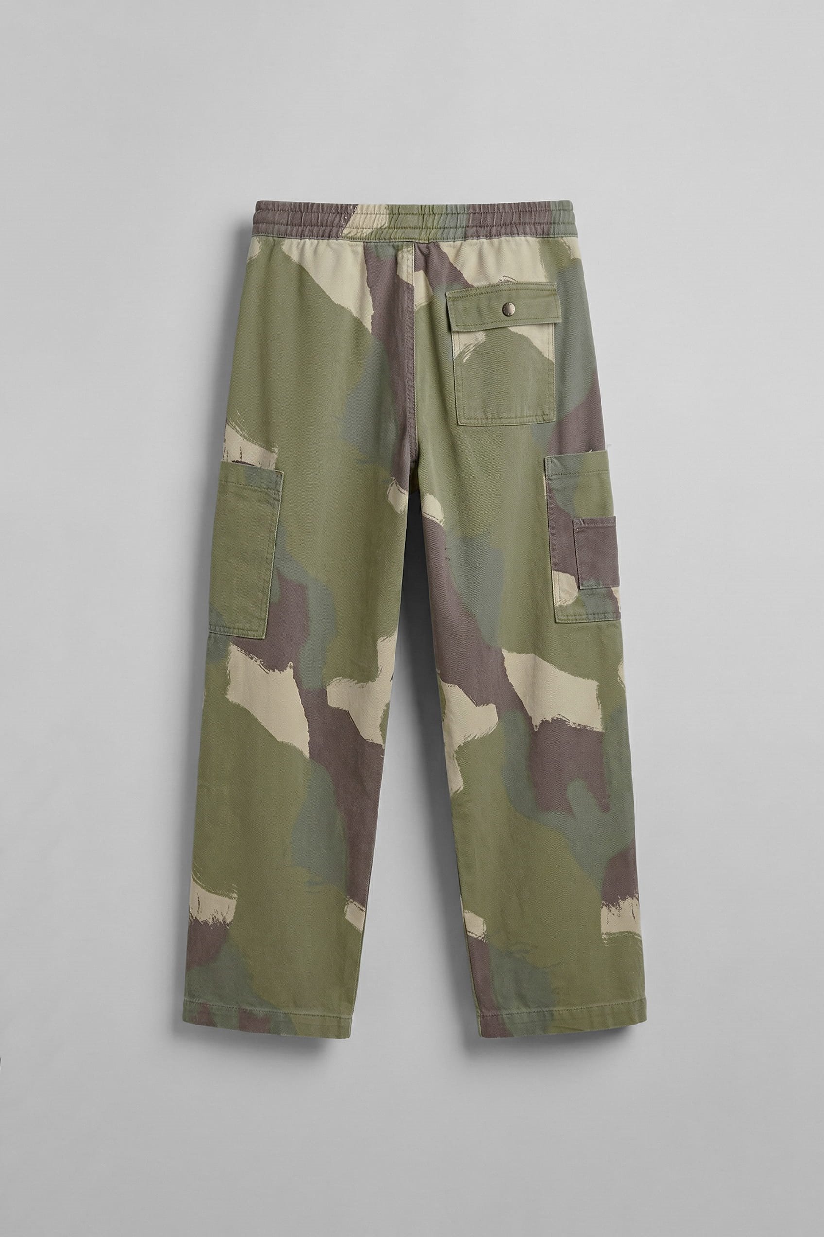 Erkek Baggy Fit Kamuflajlı Kargo Cepli Jean Pantolon Yeşil