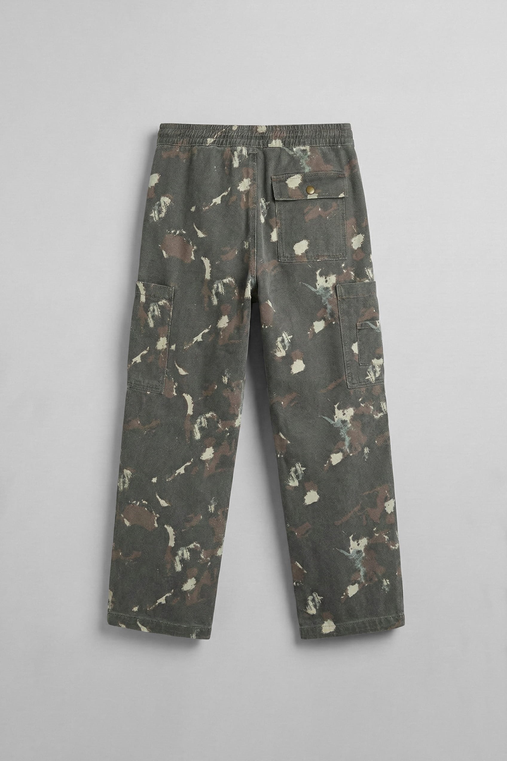 Erkek Baggy Fit Kamuflajlı Kargo Cepli Jean Pantolon Haki