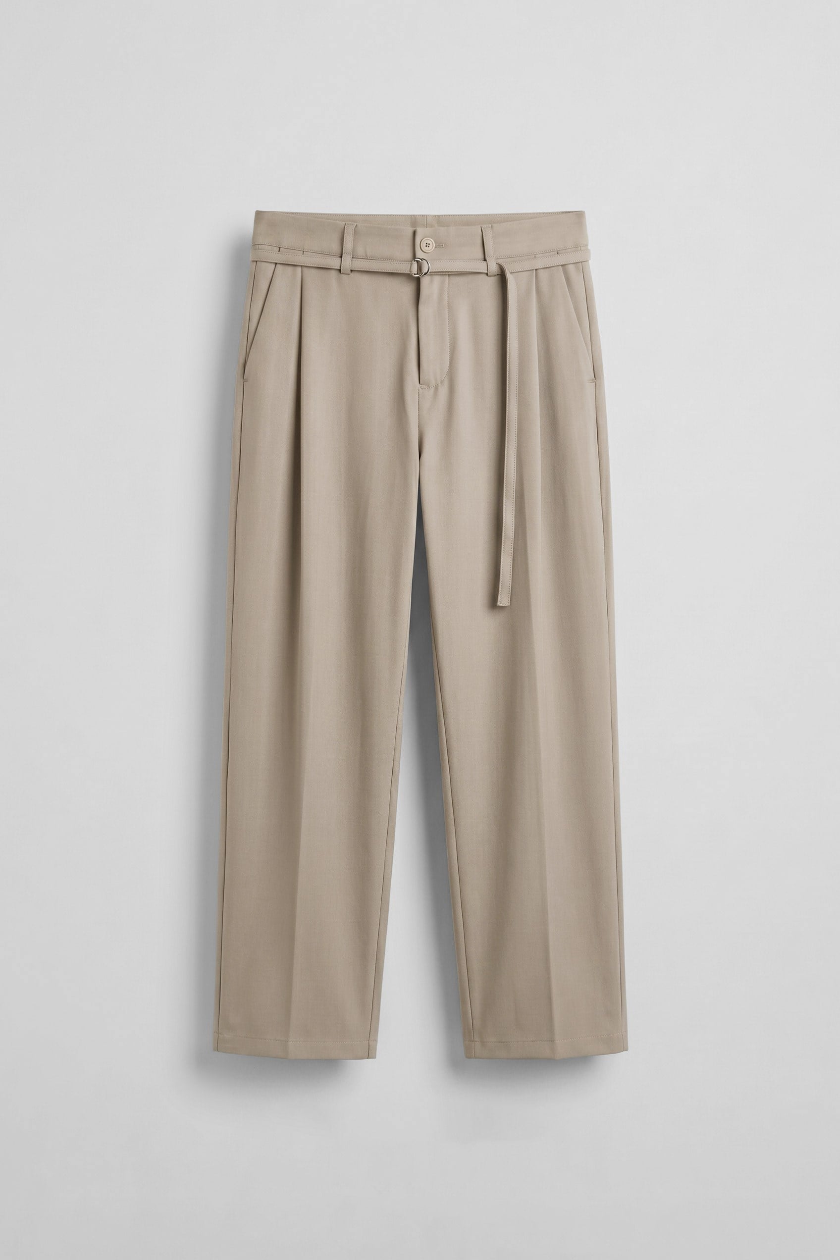 Erkek Baggy Fit Kemer Detaylı Gabardin Kumaş Pantolon Bej