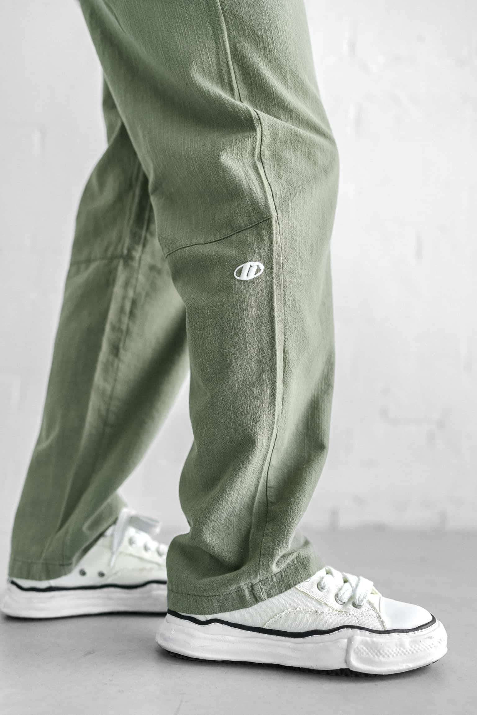 Erkek Baggy Fit Keten Pantolon Açık Yeşil