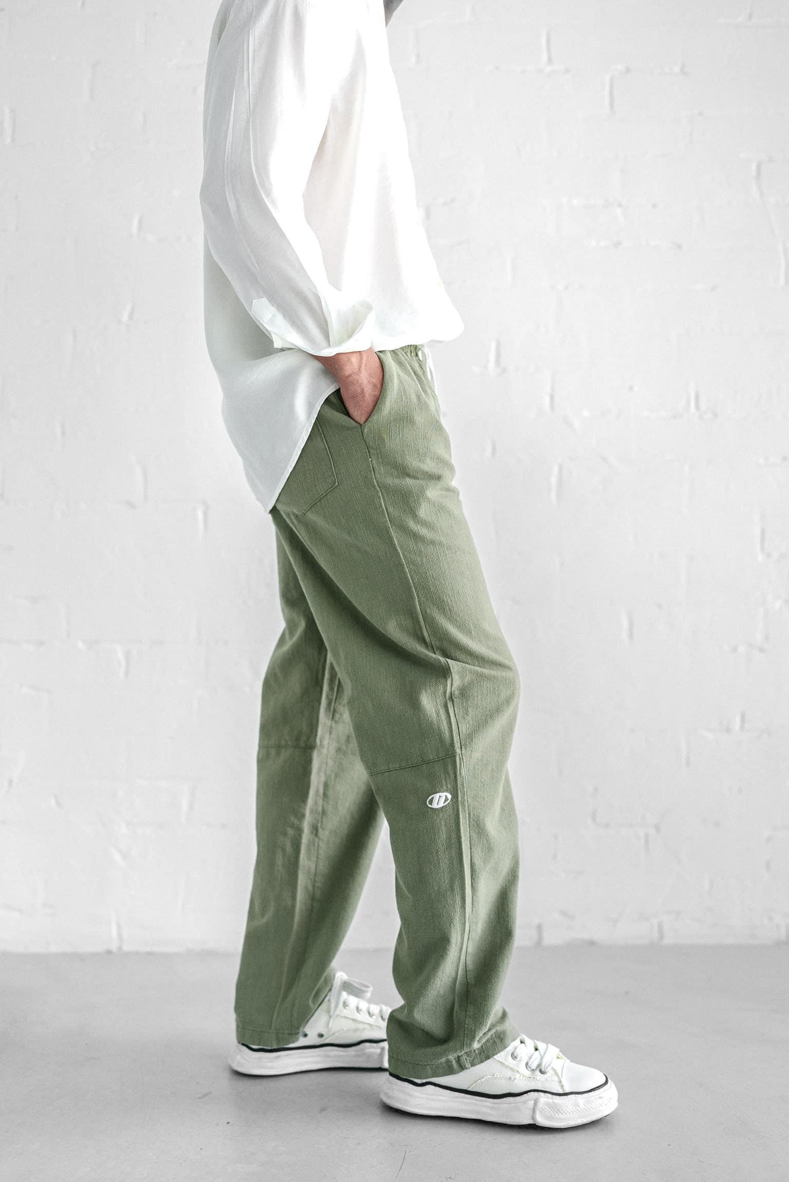 Erkek Baggy Fit Keten Pantolon Açık Yeşil
