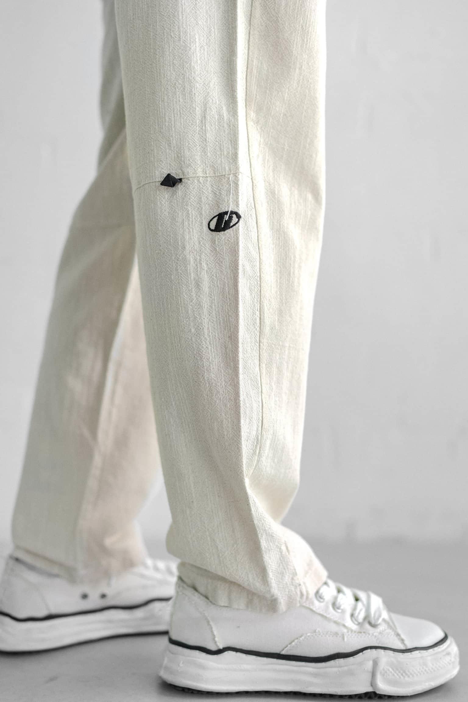 Erkek Baggy Fit Keten Pantolon Ekru