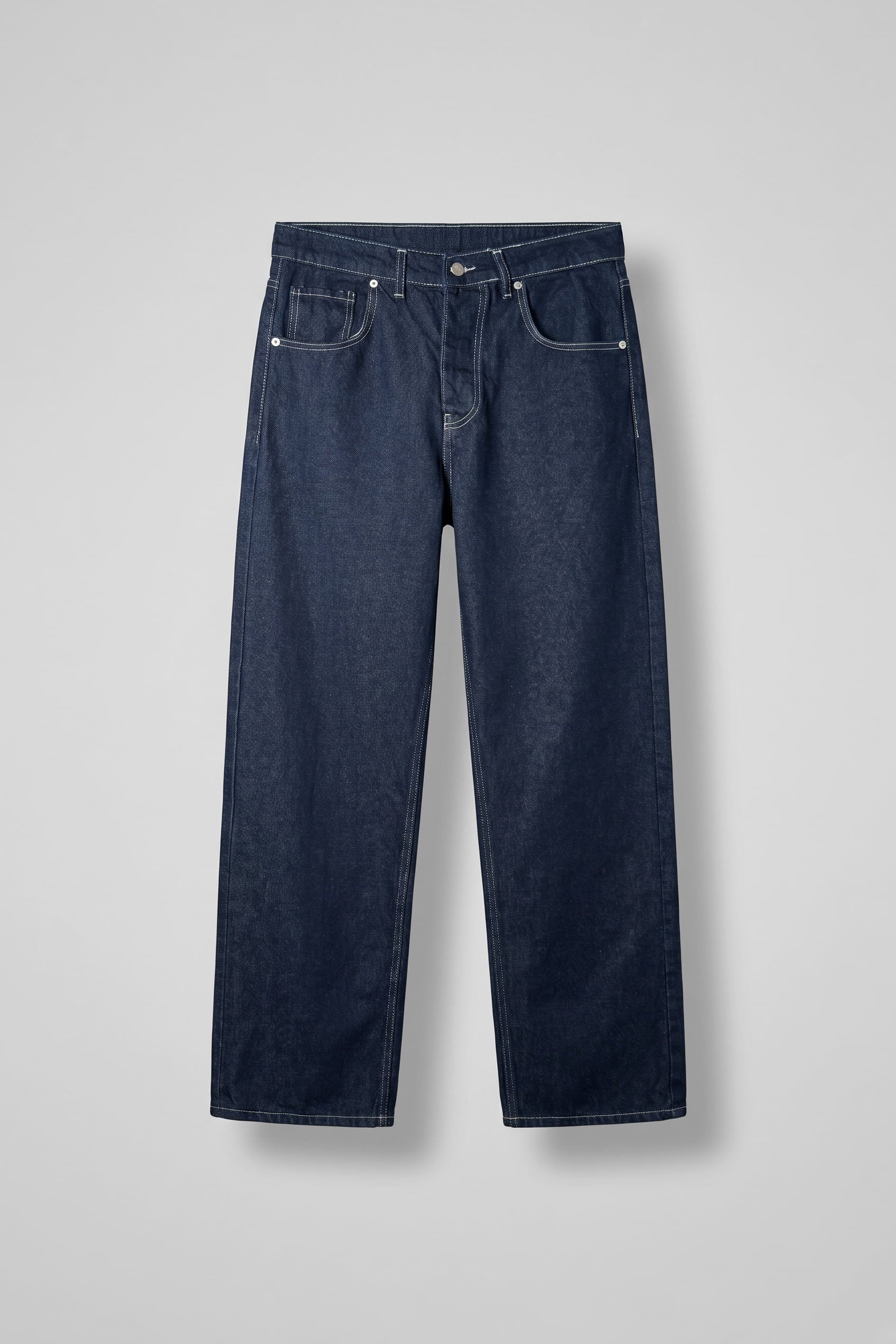 Erkek Baggy Fit Kontrast Dikişli Jean Pantolon Lacivert