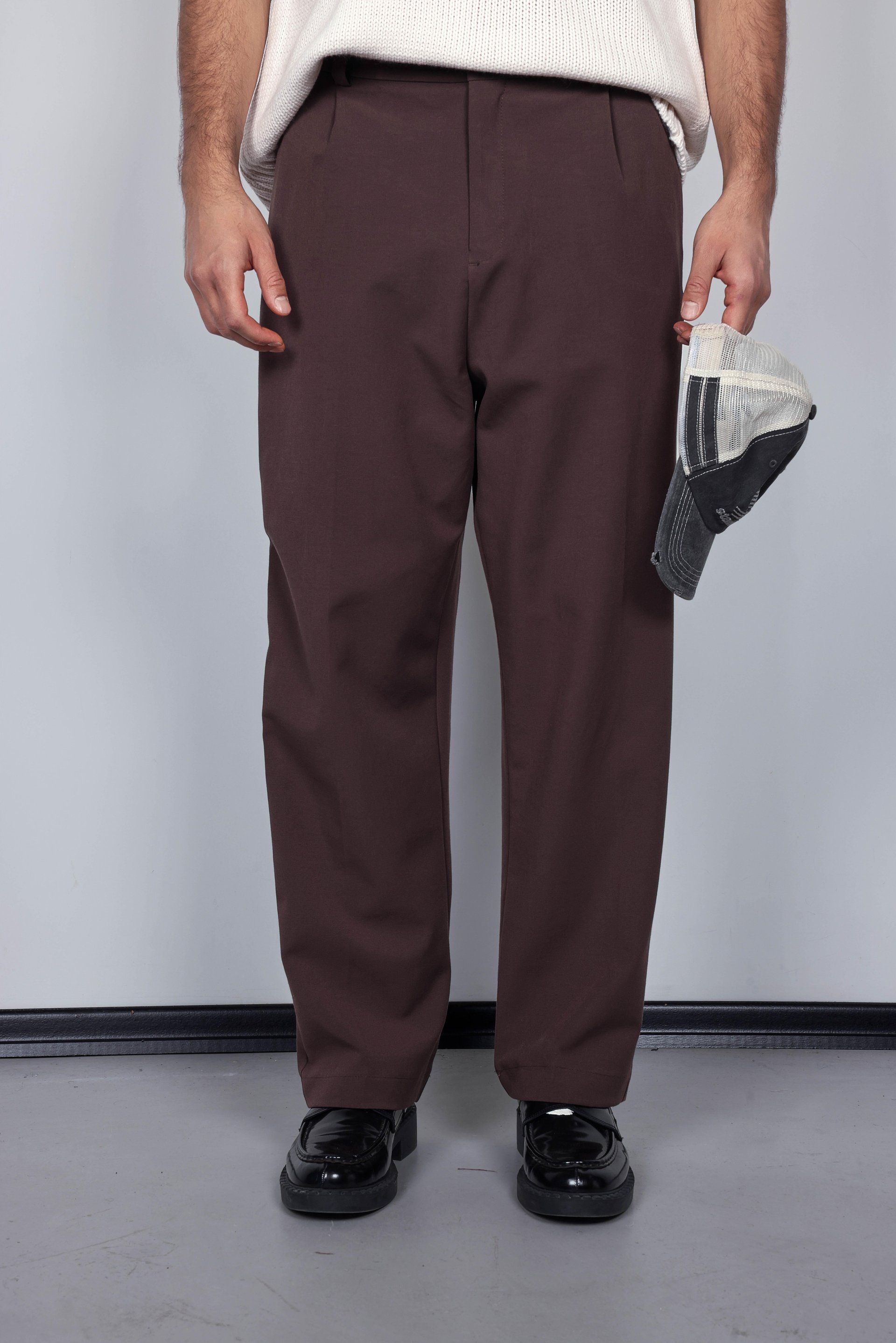 Erkek Baggy Fit Kumaş Pantolon Kahve