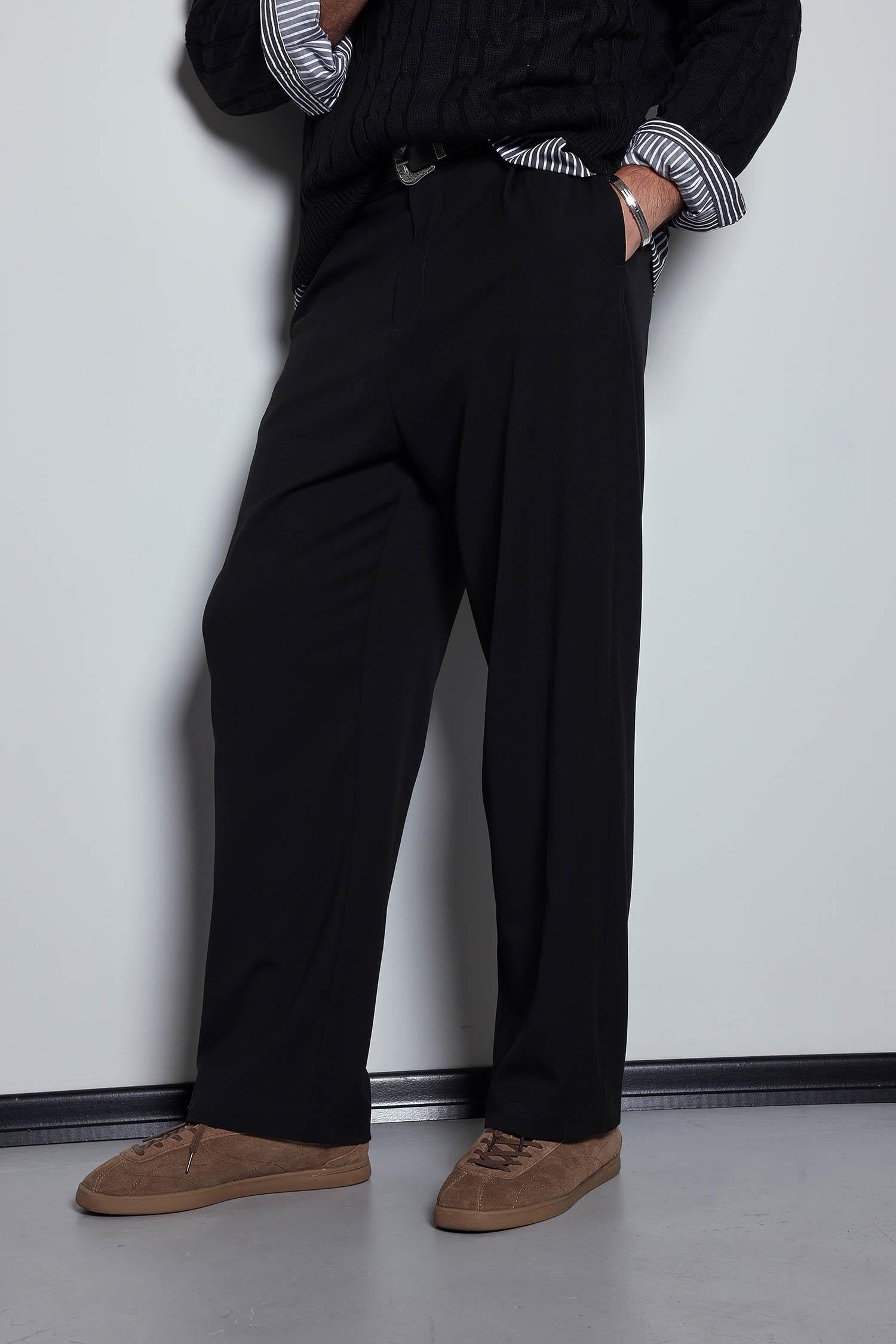 Erkek Baggy Fit Kumaş Pantolon Siyah