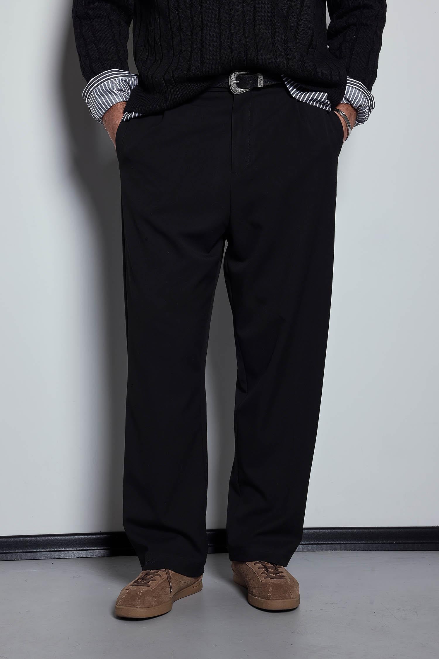 Erkek Baggy Fit Kumaş Pantolon Siyah