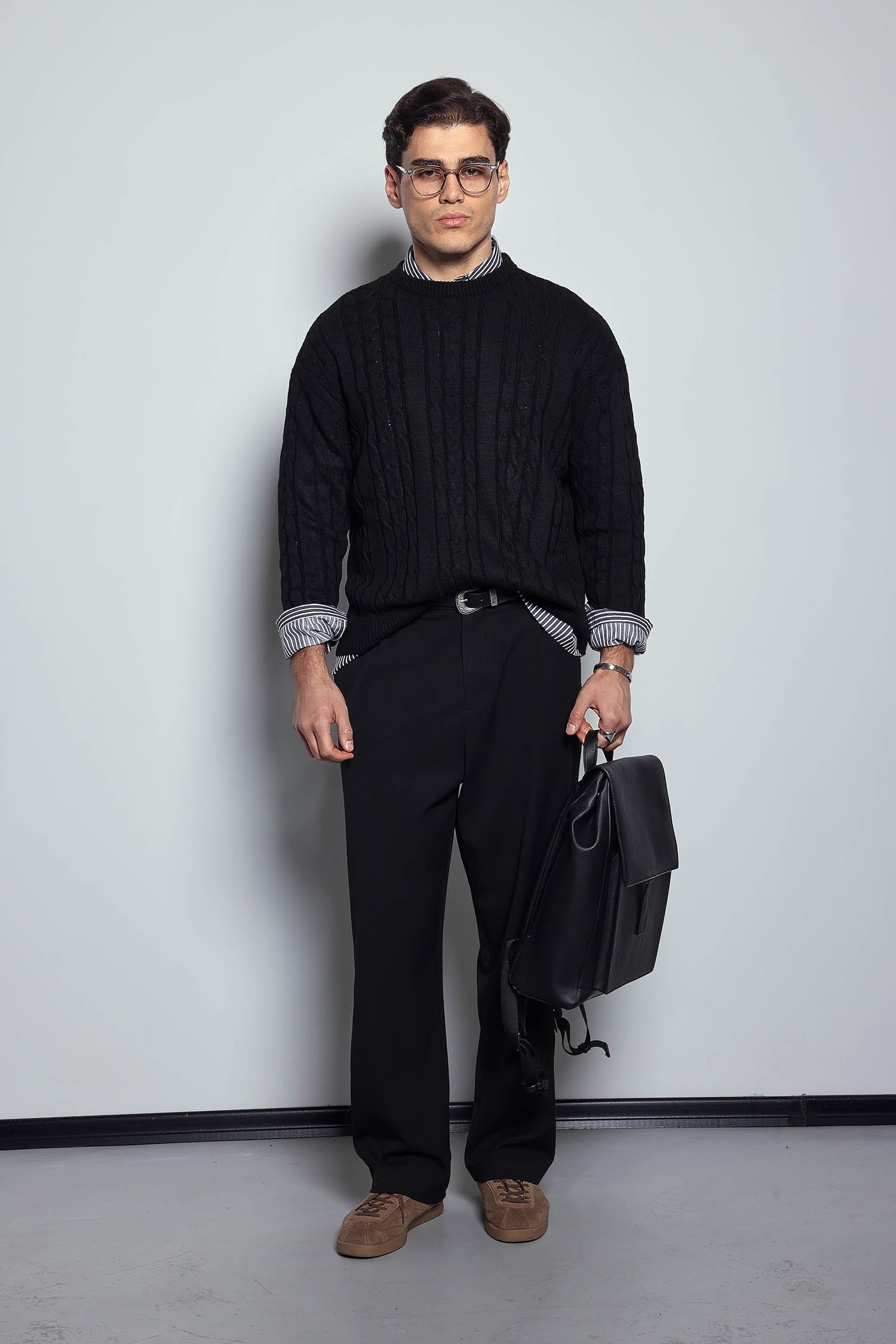 Erkek Baggy Fit Kumaş Pantolon Siyah