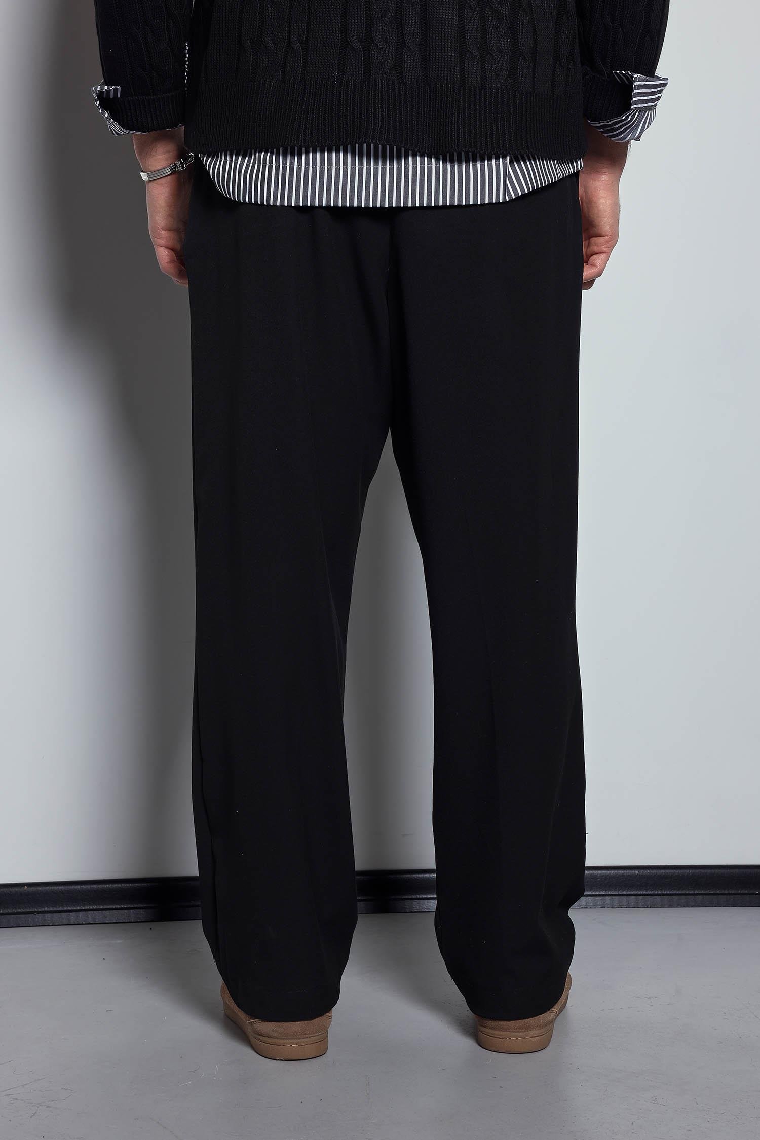 Erkek Baggy Fit Kumaş Pantolon Siyah