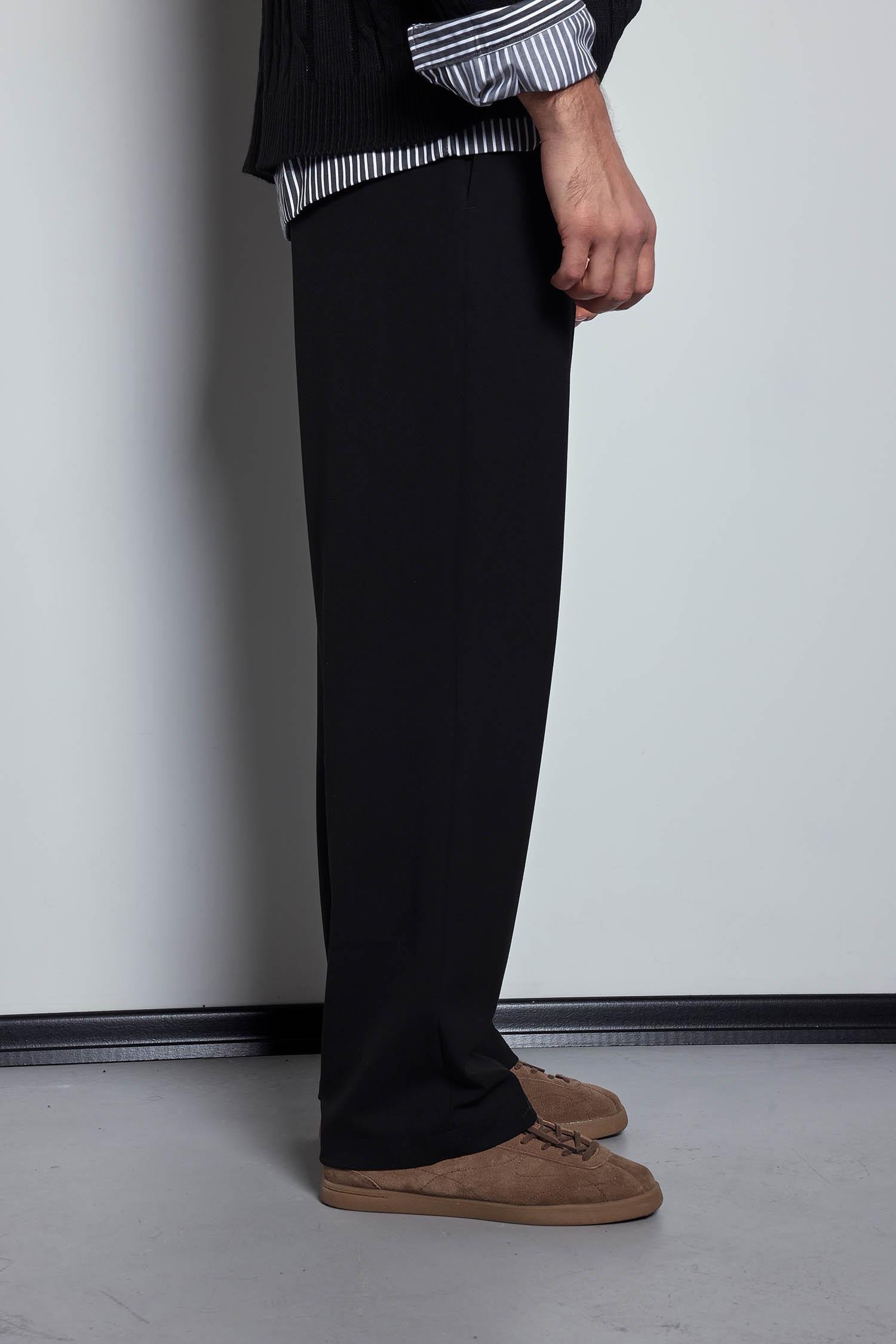 Erkek Baggy Fit Kumaş Pantolon Siyah