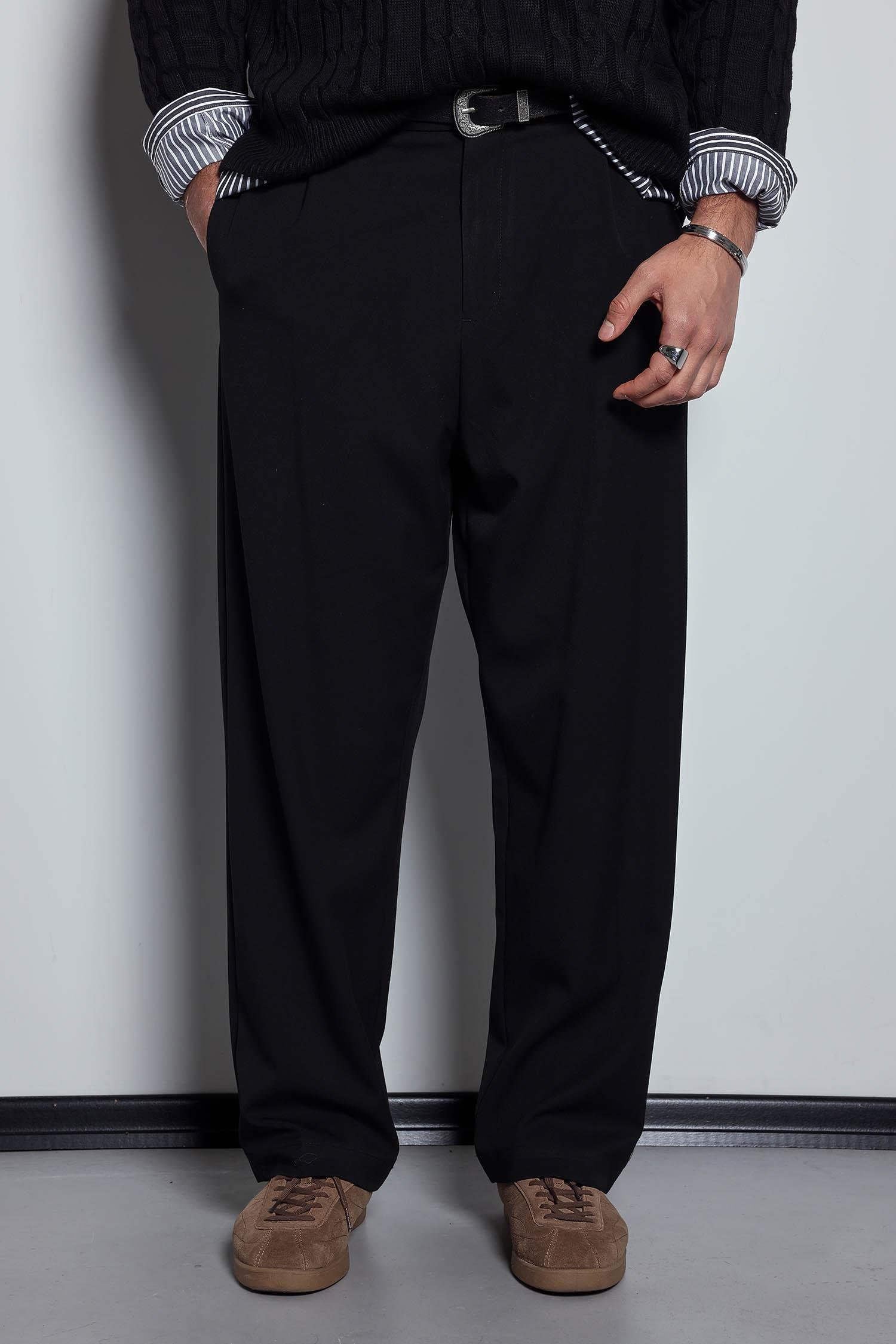 Erkek Baggy Fit Kumaş Pantolon Siyah